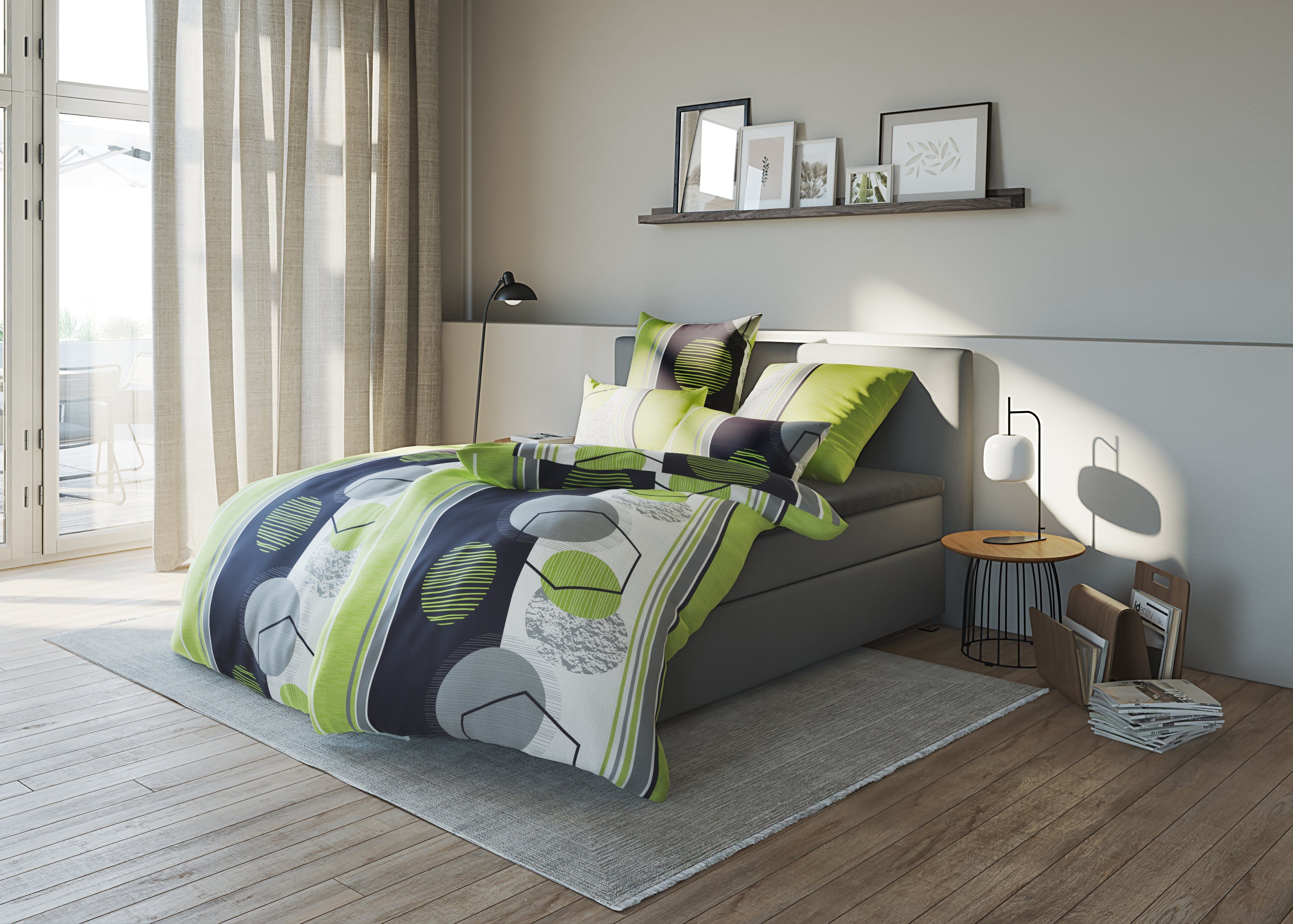 my home Overtrekset Emmi in maat 135x200 of 155x220 cm Beddengoed in verschillende kwaliteiten, geometrisch patroon (2-delig)