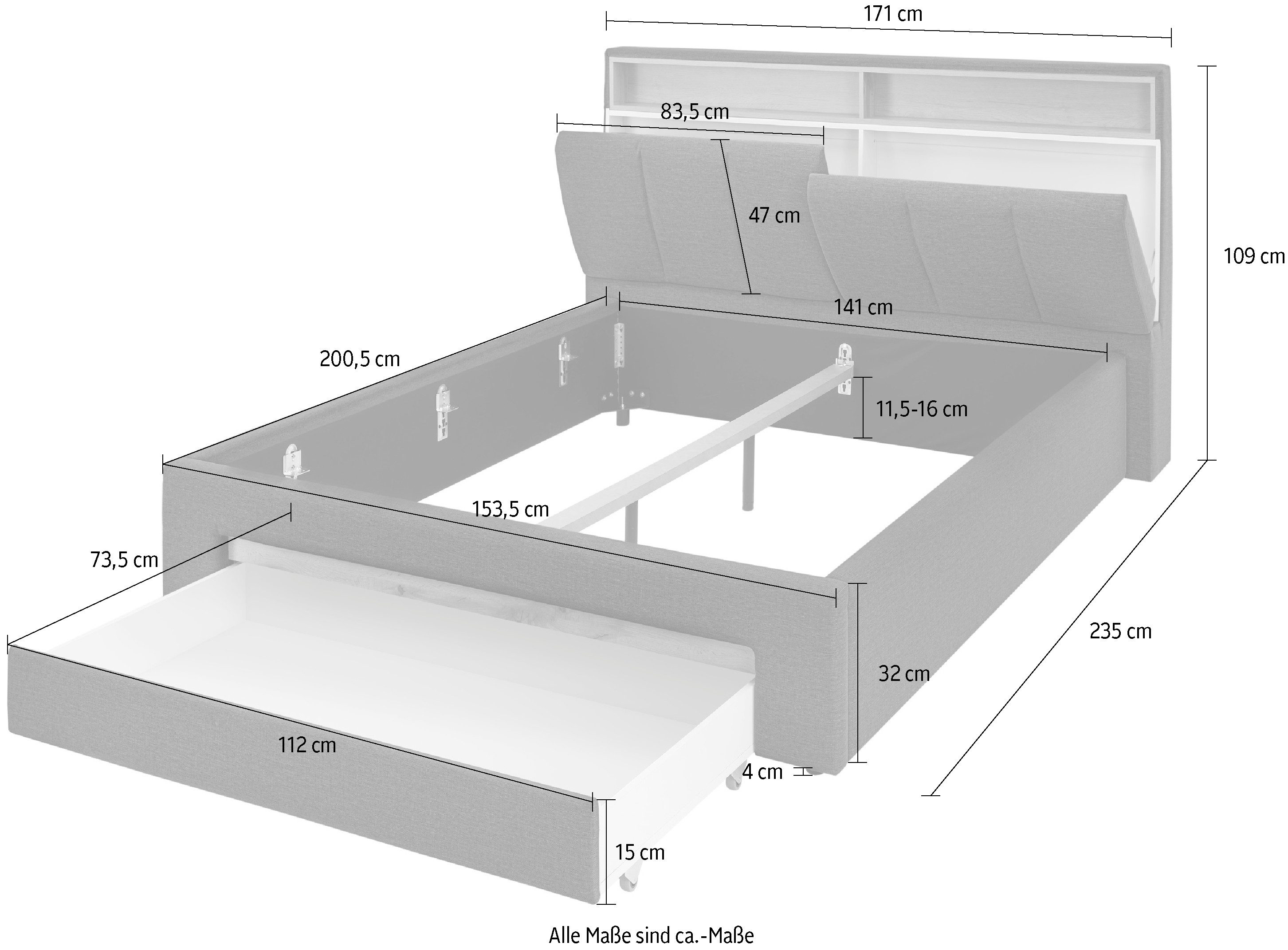 INOSIGN Gestoffeerd bed CiTY/GiRON,, gepolsterd opbergbed, met LED-verlichting Bedkisten met hondenbed of als opbergruimte, opklapbare hoofdeinden