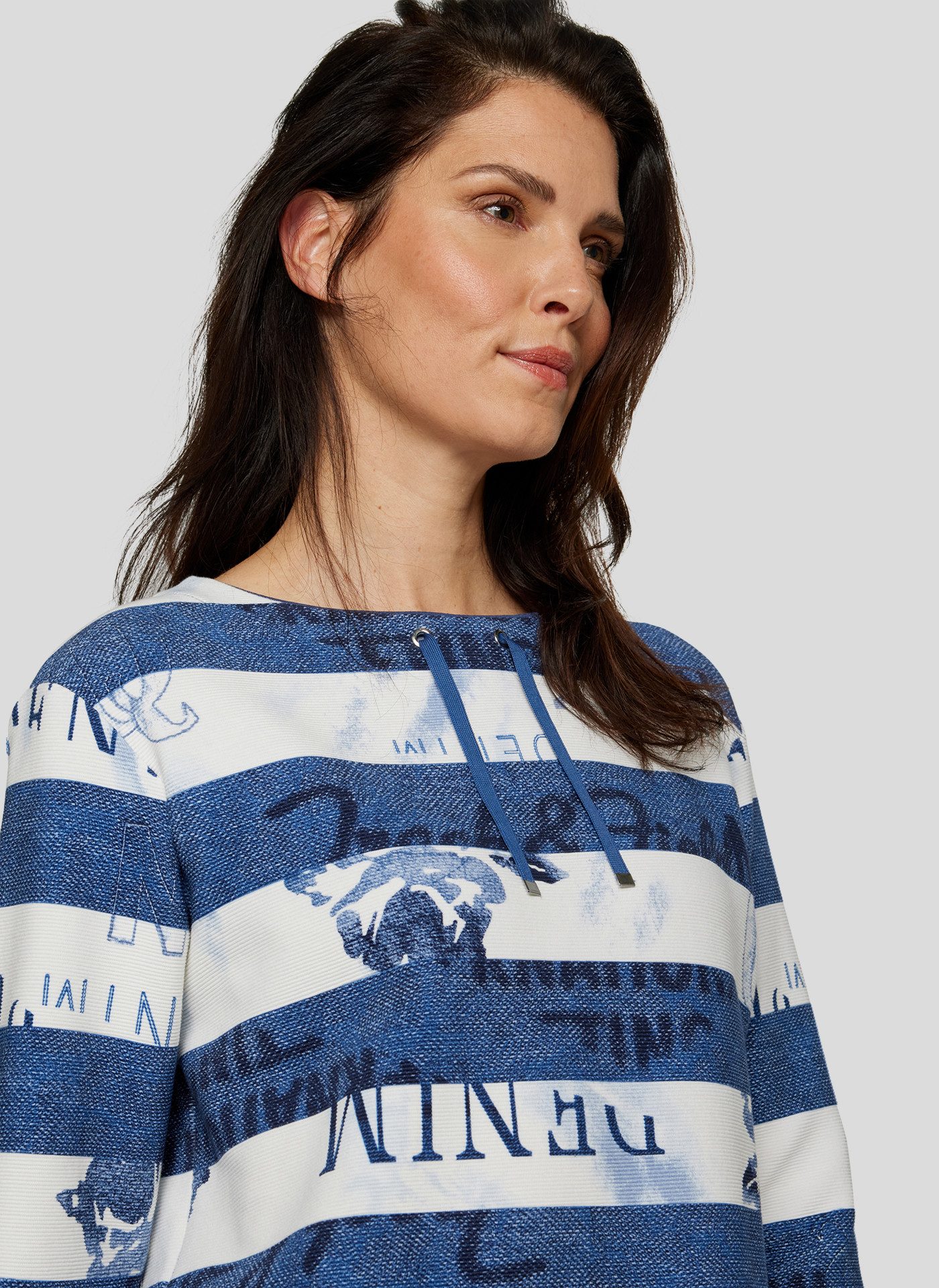 Rabe Shirt met 3/4 mouwen met streepjespatroon en print