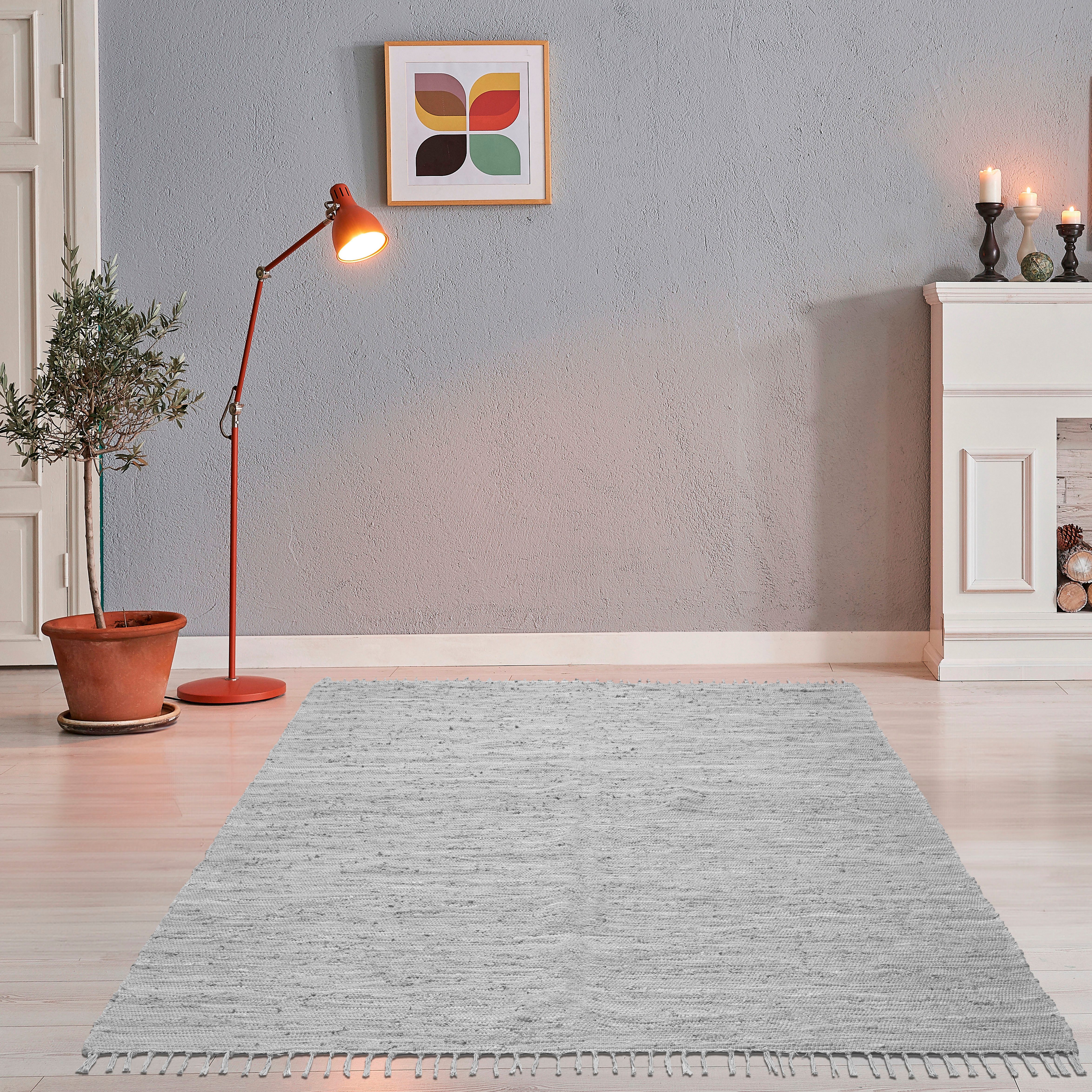 THEKO Vloerkleed Happy Cotton Handgeweven vloerkleed, platweefsel, puur katoen, met de hand geweven, met franje
