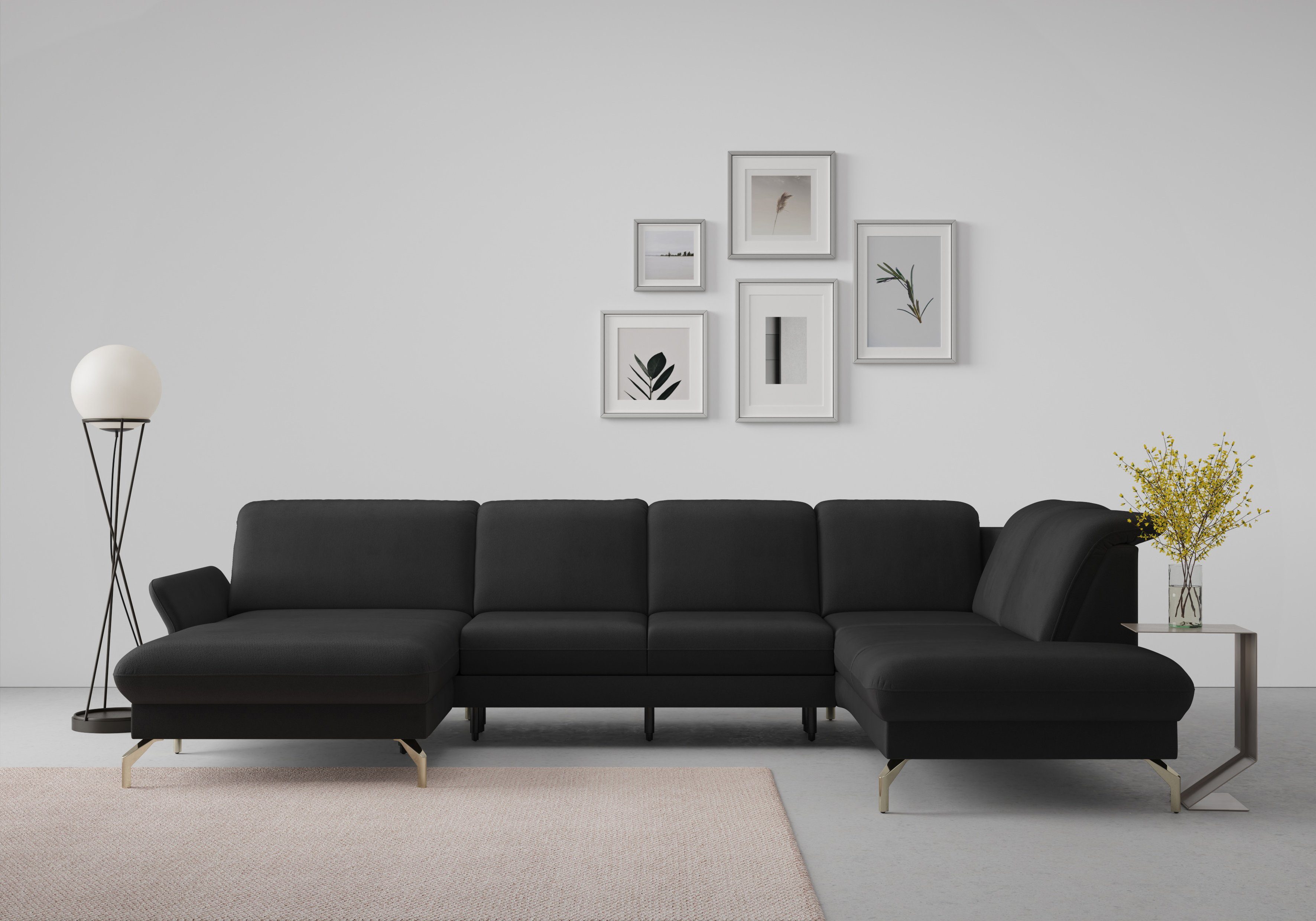 sit&more Zithoek Fashion U-vorm naar keuze met verstelbare hoofdsteun, uittrekzitting, motorisch, nikkel poten zwart, zithoeken, Met verstelbare