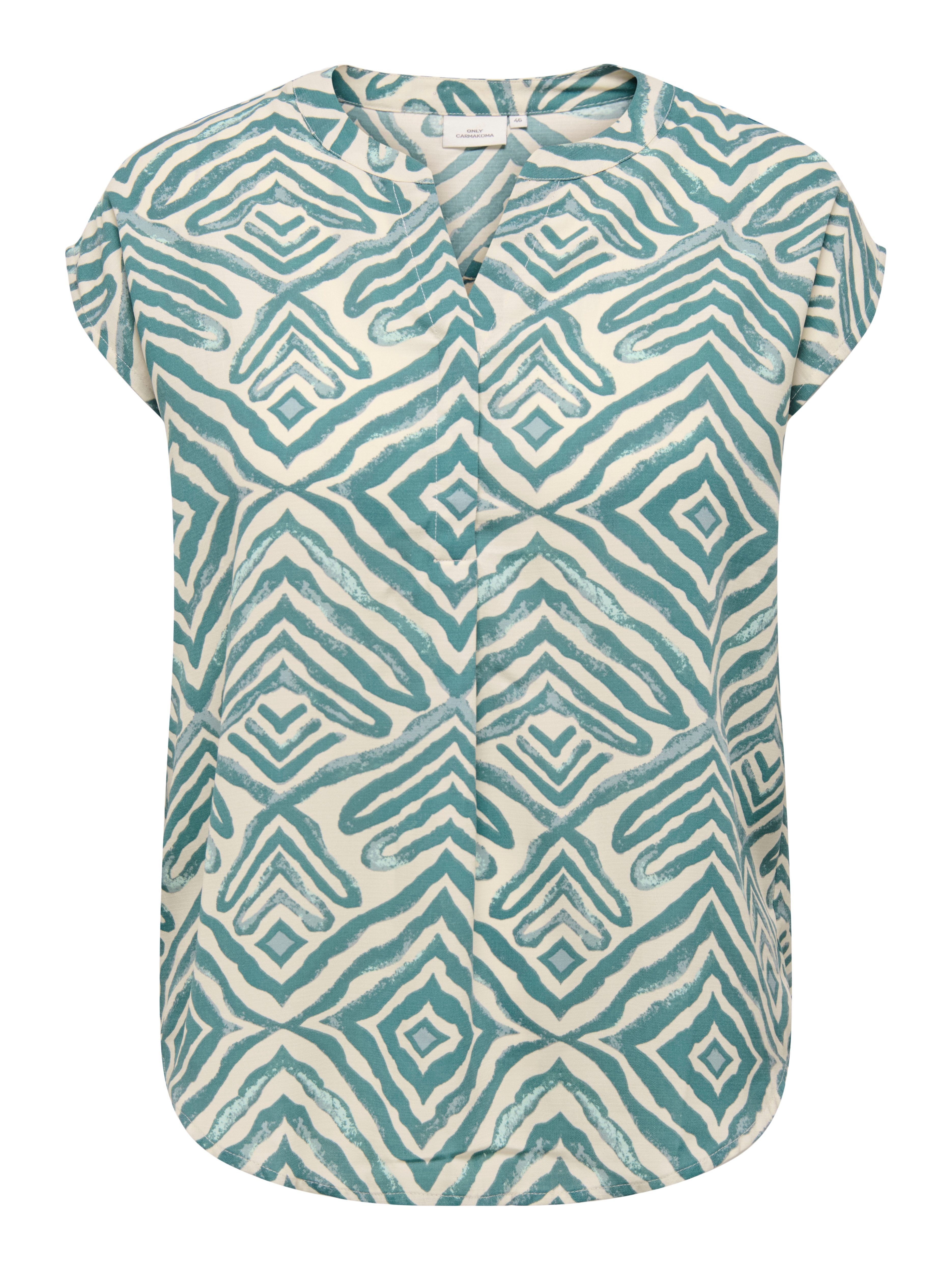 ONLY CARMAKOMA Blouse met korte mouwen CARSHILLA SL SHIRT AOP VIS BS dames blouses maat 44 groen