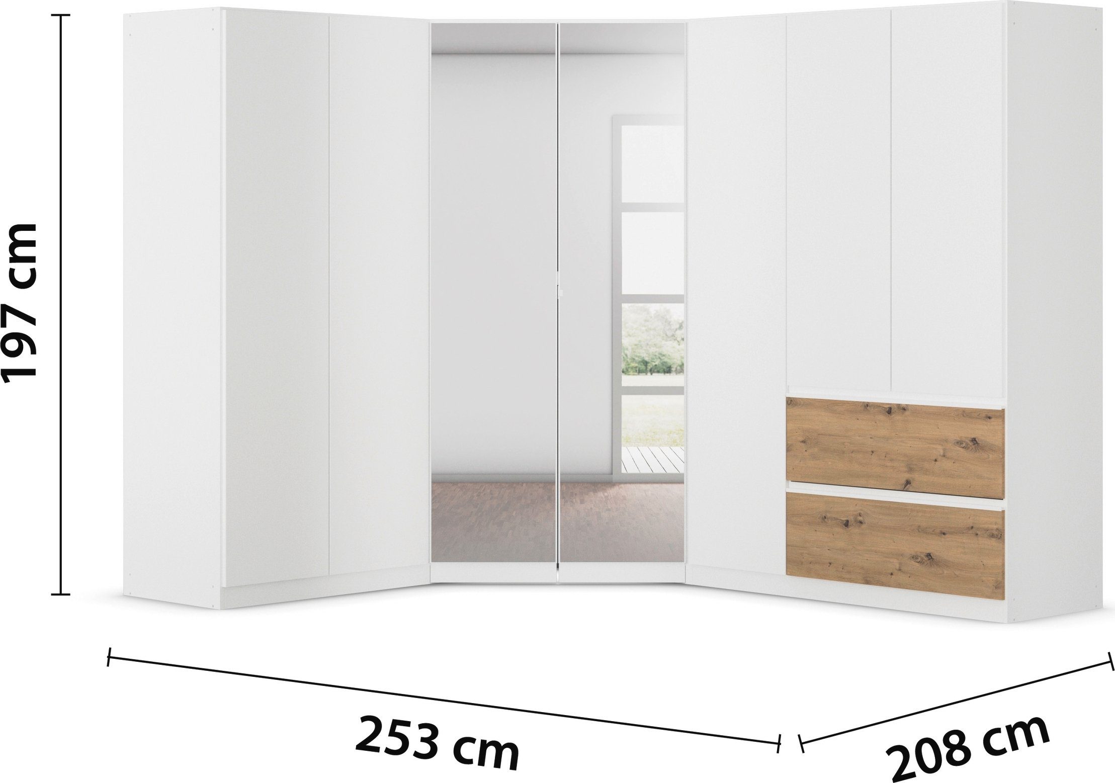 rauch Kastenset Kledingkast kast garderobe waskast COSTA met spiegel veel ruimte, greeploze front en push-to-open functie made in germany