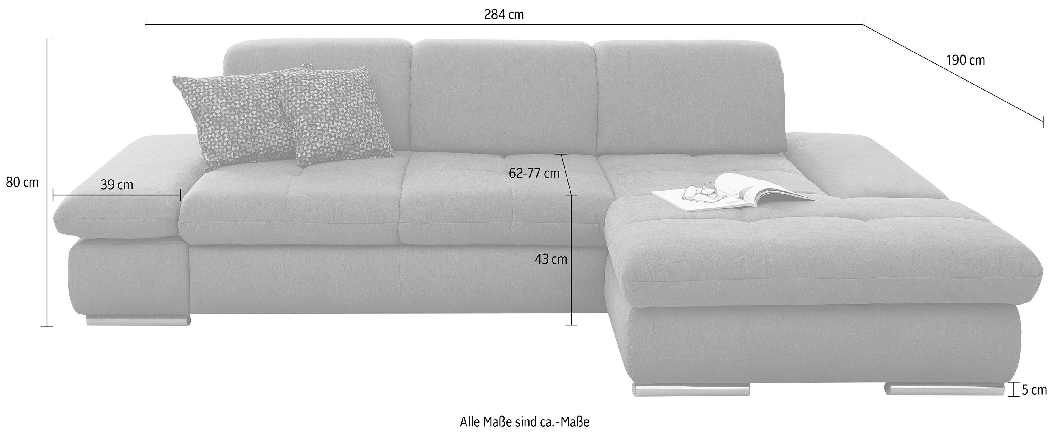 set one by Musterring Hoekbank SO4100 V met verstelbare hoofdeinden, optioneel met functies, cord bekleding