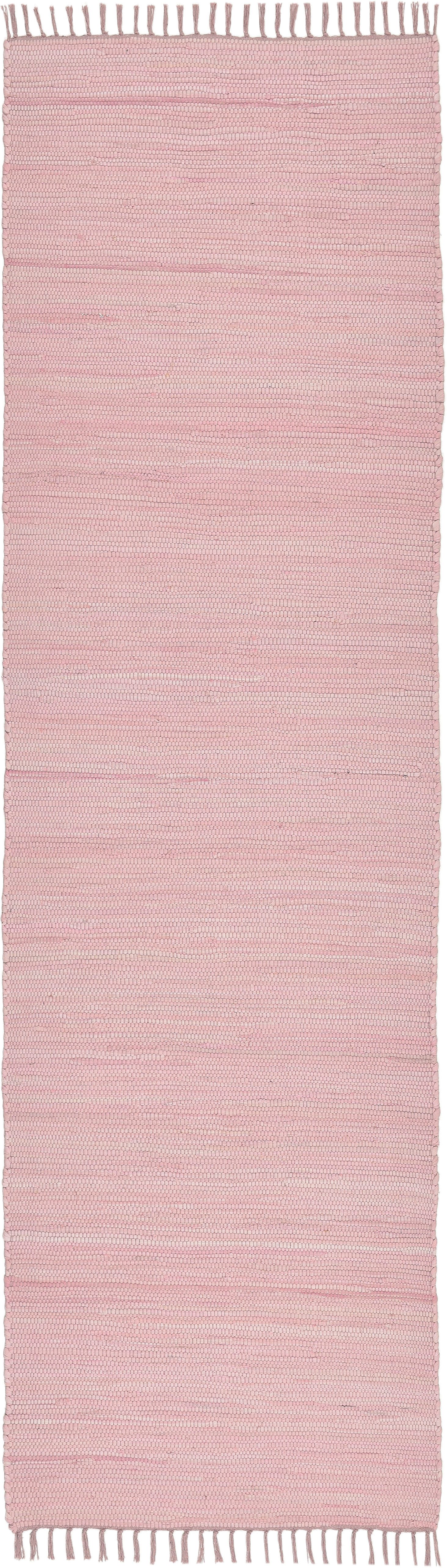 THEKO Loper Happy Cotton Fleckerl Handgeweven loper, platweefsel, puur katoen, met de hand geweven, met franje lopers maat 70x250 cm roze