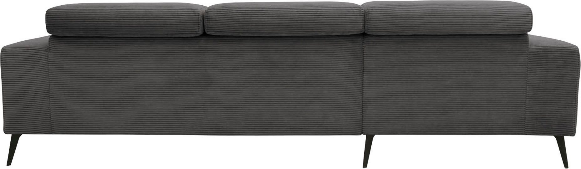 DOMO collection Hoekbank Trento L-vorm, met sledevoet of enkele voet naar keuze met verstelbare hoofdsteun, récamier links/rechts bestelbaar