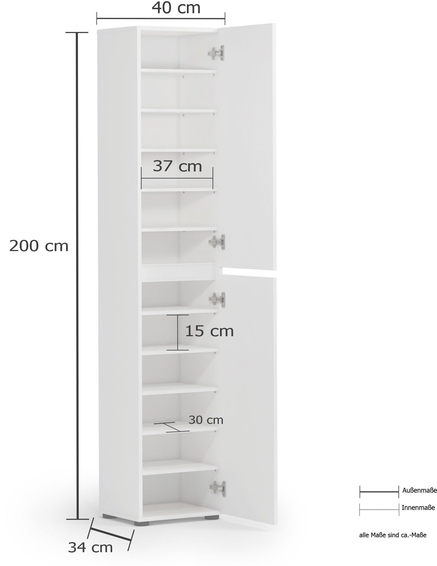 INOSIGN Schoenenkast Mister, schoenenkast, schoenenmeubelen, schoenenopslag, schoenenrek Breedte 40 cm, hoogte 200 cm, diepte 34 cm, 2 deuren, 12 vakken, hoogglans
