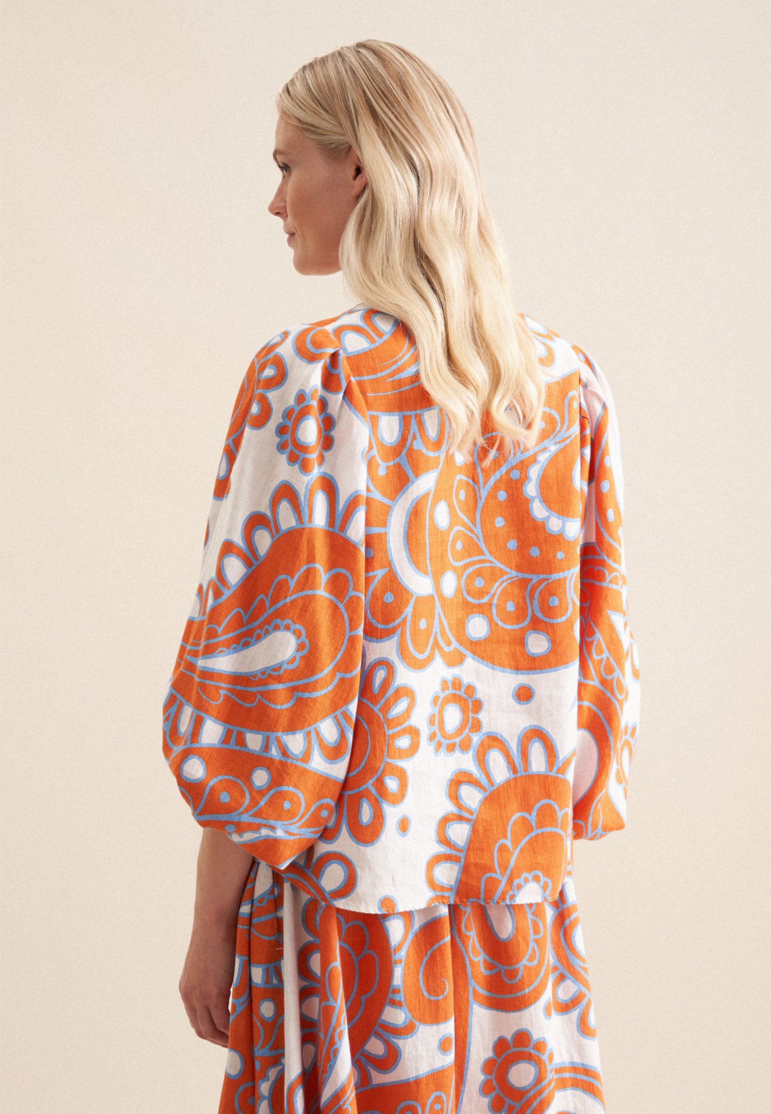seidensticker Shirtblouse Zwarte roos 3/4-mouw v-hals paisley