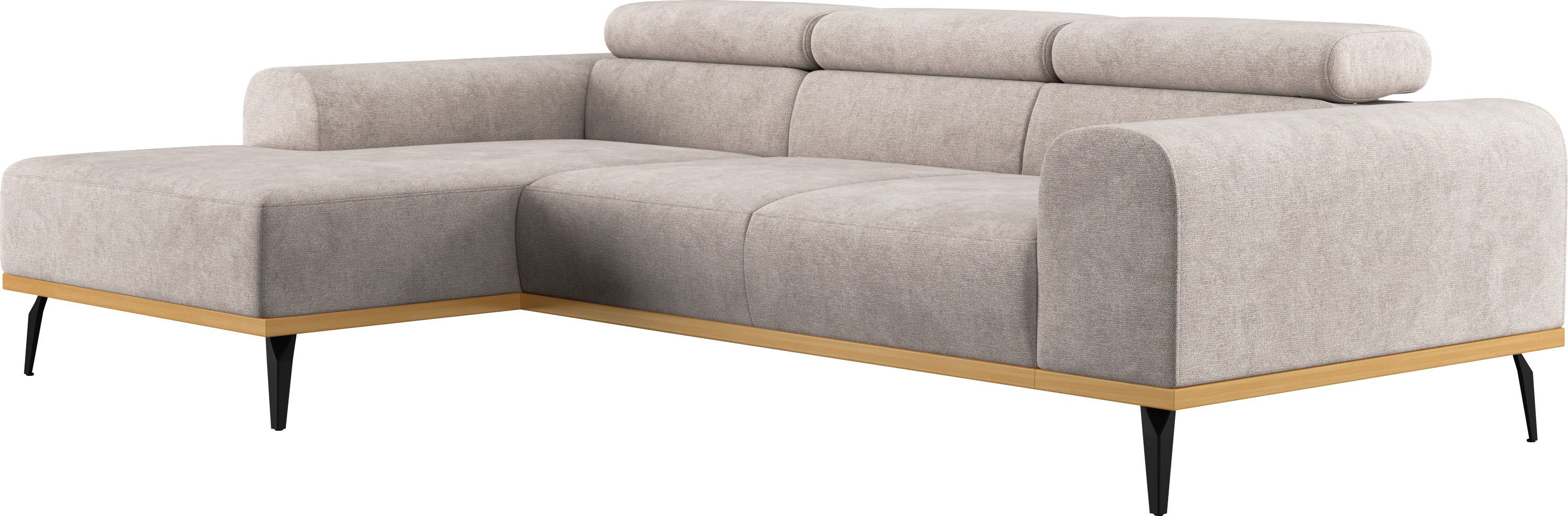 Places of Style Hoekbank Carlo L-vorm met hoofdeinde-verstelling & houten frame-look, optionele relaxfunctie