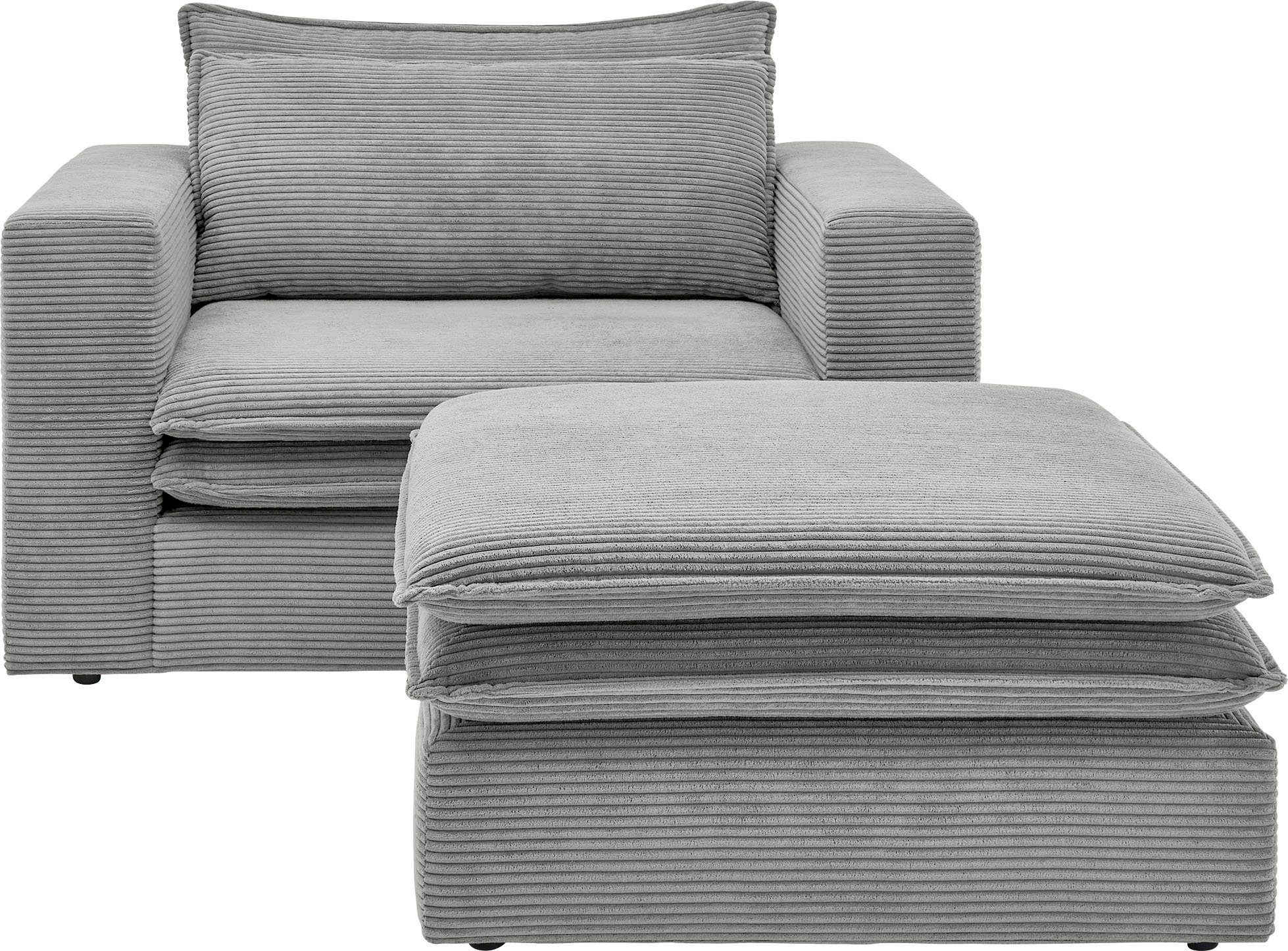 Places of Style Zithoek PIAGGE Hoogwaardige cord, loveseat en loveseat-hocker als set (2-delig)