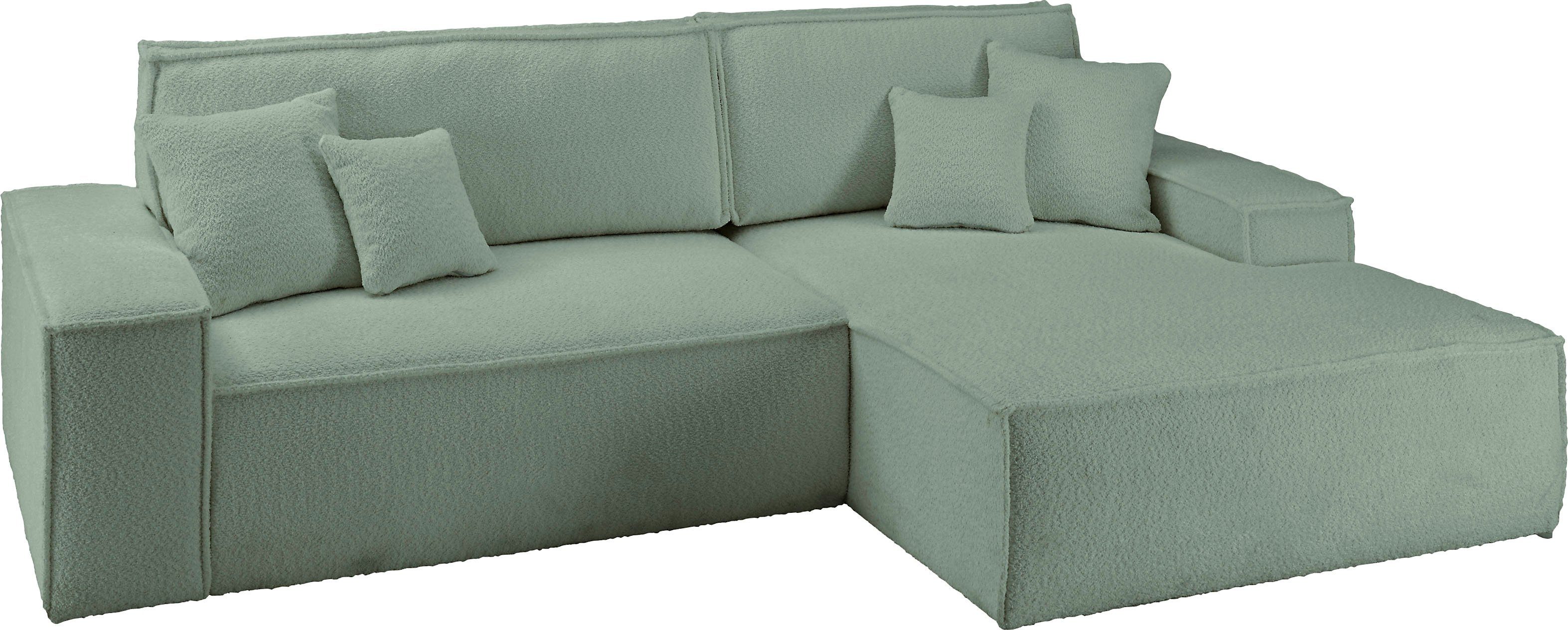 andas Hoekbank Finnley slaapbank 267 cm in Bouclé, fijne structuur en cord, L-vorm