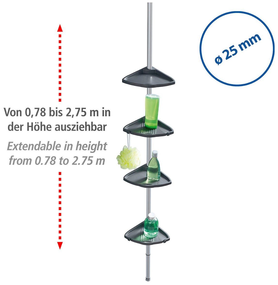 WENKO Doucherekje Telescopische douchehoek Compact