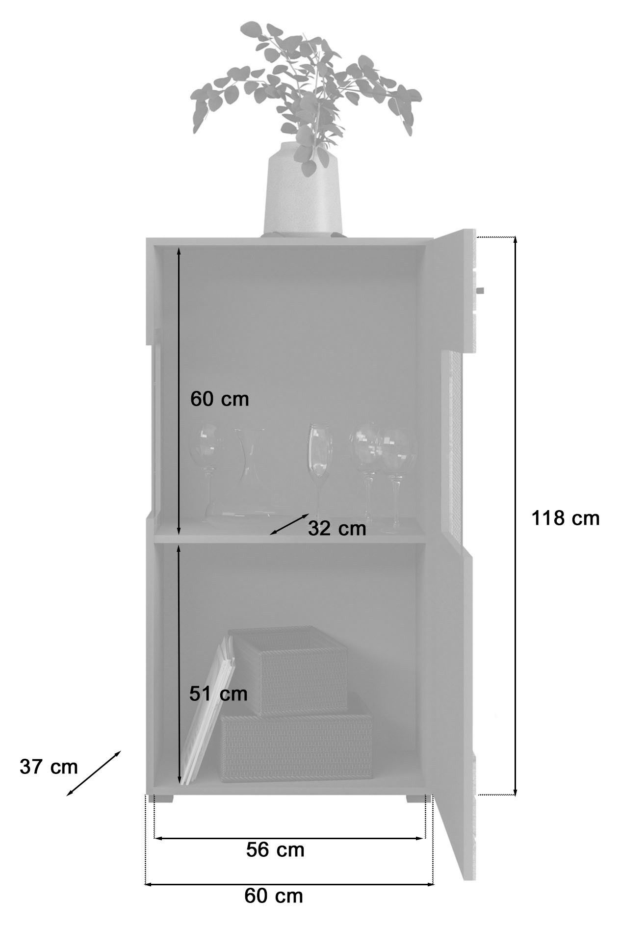 INOSIGN Vitrinekast Aalborg, hoogte 118 cm, 1 glazen deur, 2 vakken, 2-kleurig, metalen handgrepen