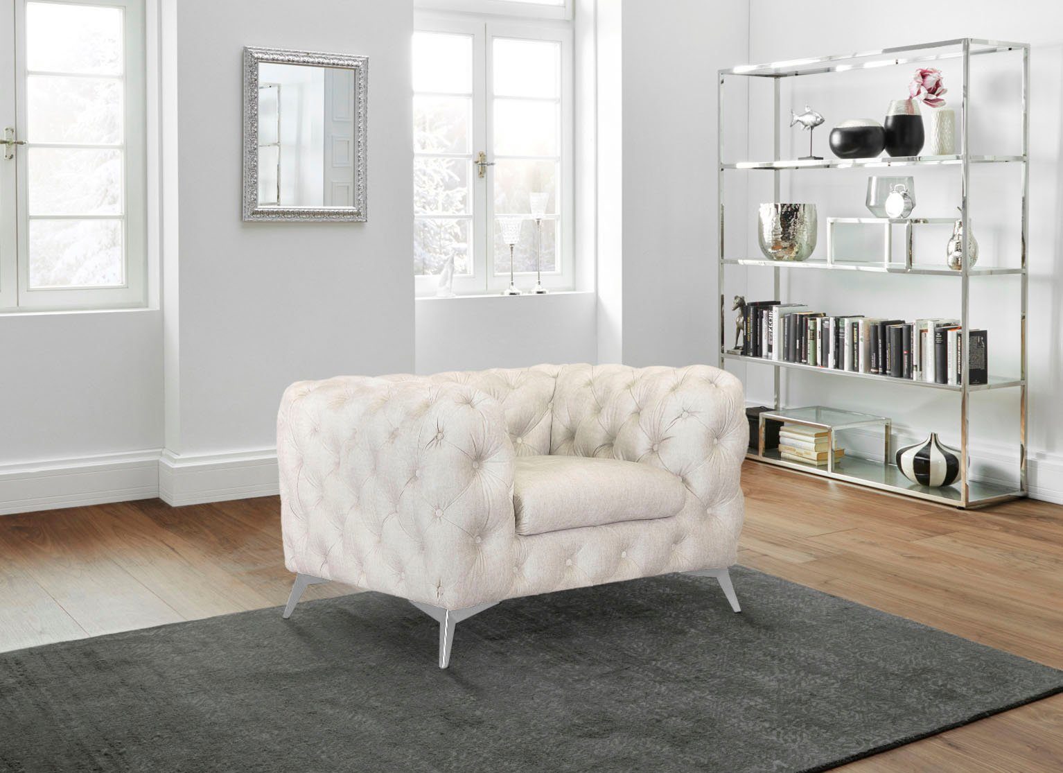 Leonique Chesterfield-fauteuil Glynis Fauteuil luxueuze capitonnage, moderne chesterfield look, kleur van de poten ter keuze