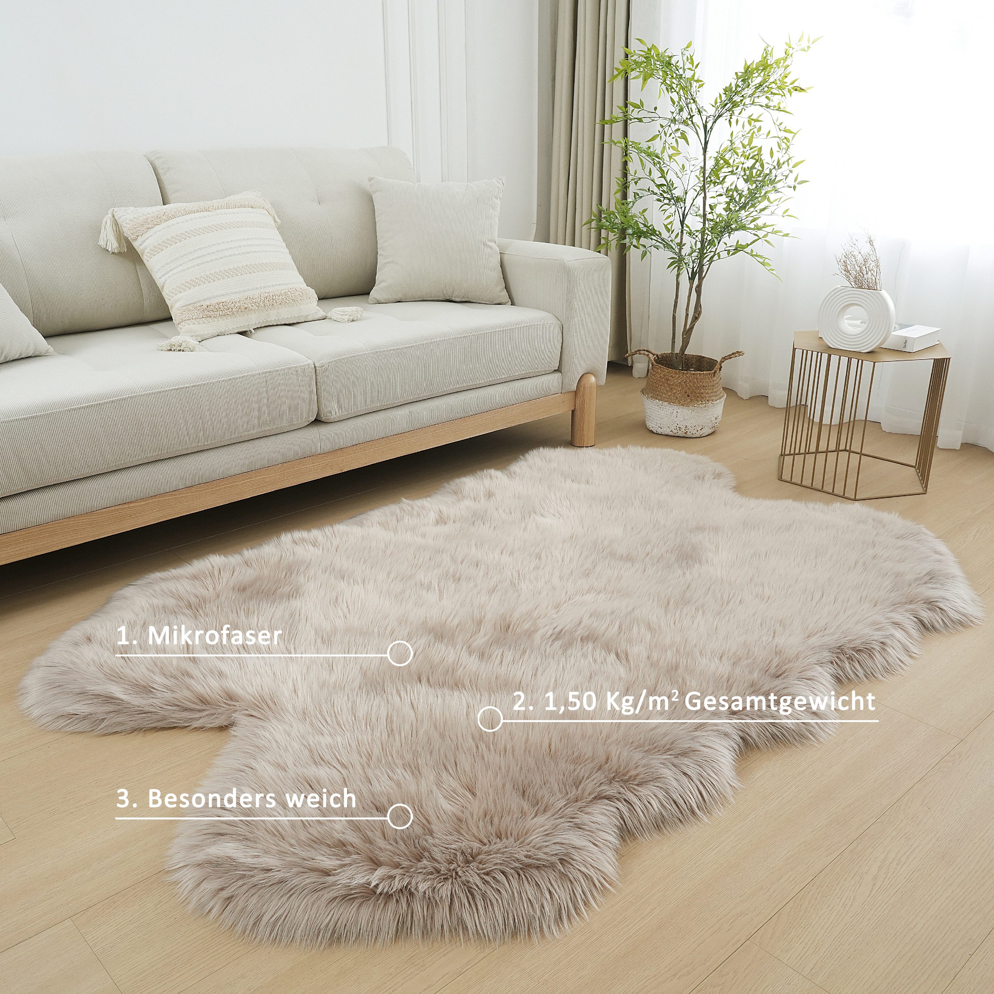 my home Vachtvloerkleed Dena tapijten, vachtvorm, wasbaar Imitatiebont, zacht, unikleuren, woonkamer, slaapkamer, eetkamer