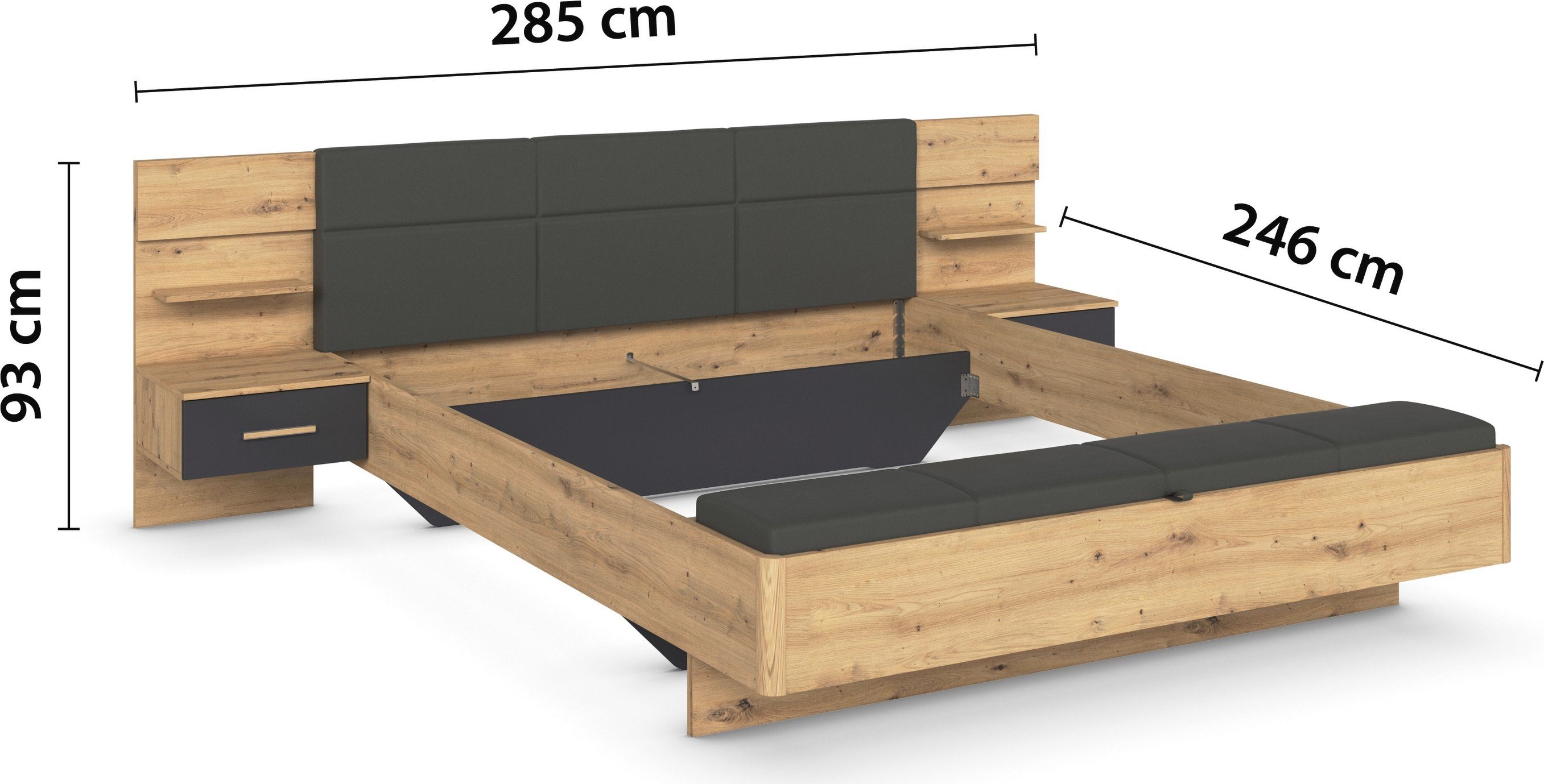 rauch Ledikant Mosbach Bekleed hoofdbord, optioneel met verlichting, met geïntegreerde bedbank