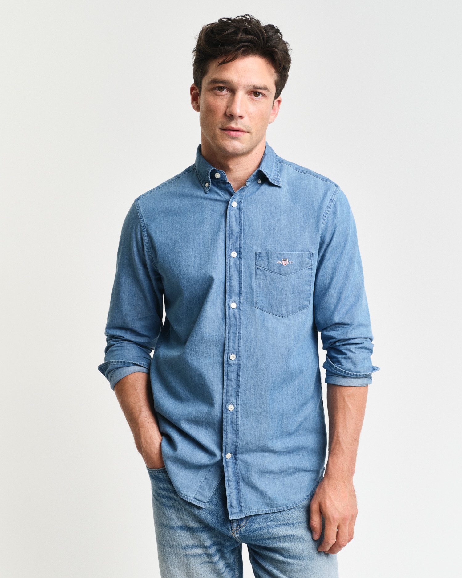 Gant Overhemd met lange mouwen Regular Fit Denim Overhemd Jeanshemd onderhoudsvriendelijk