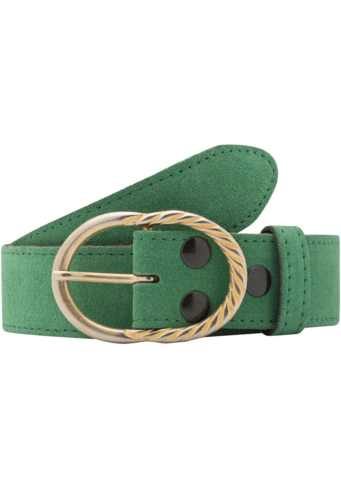 RETTUNGSRING by showroom 019° Leren riem met verwisselbare sluiting "doorn gedraaid goudkleur" unisex riemen maat 90 groen