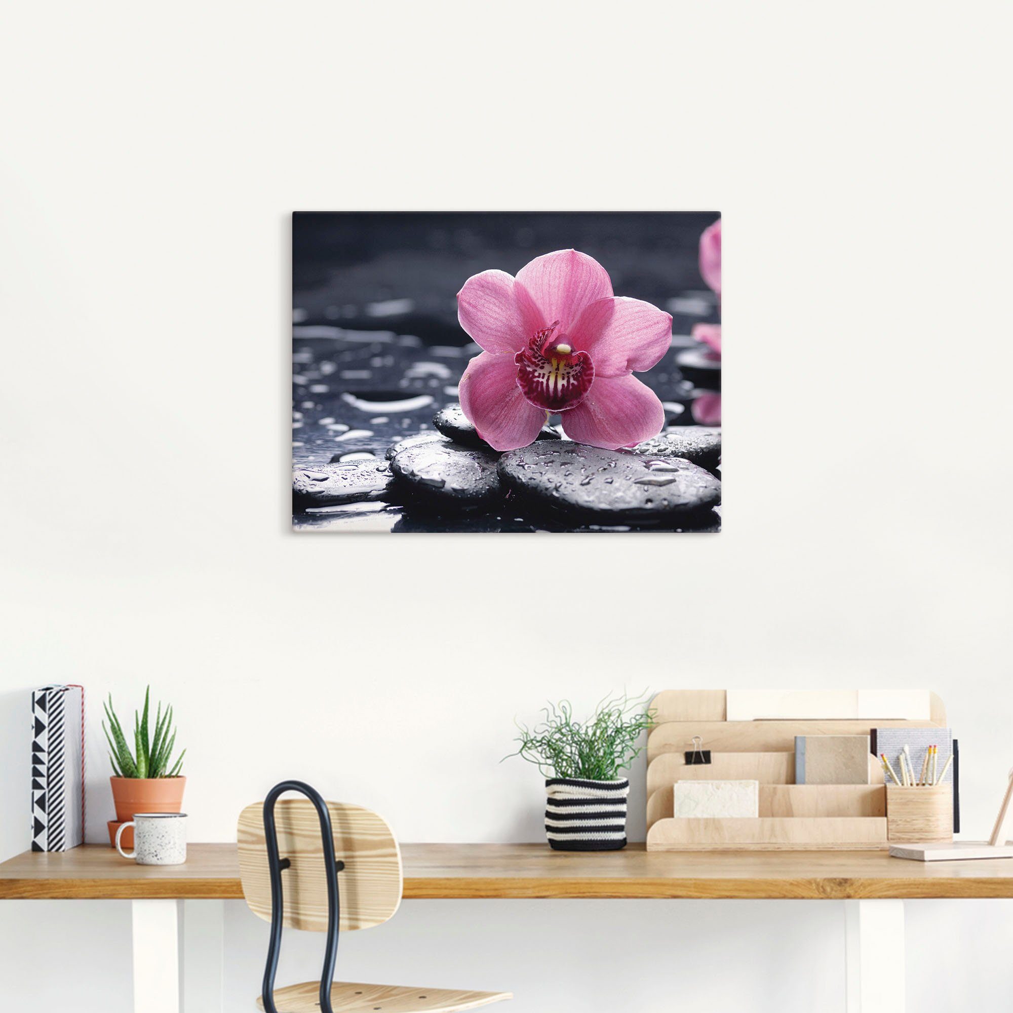 Artland Artprint Stilleven met kiezel en een orchidee als artprint van aluminium, artprint voor buiten, artprint op linnen, poster, muursticker