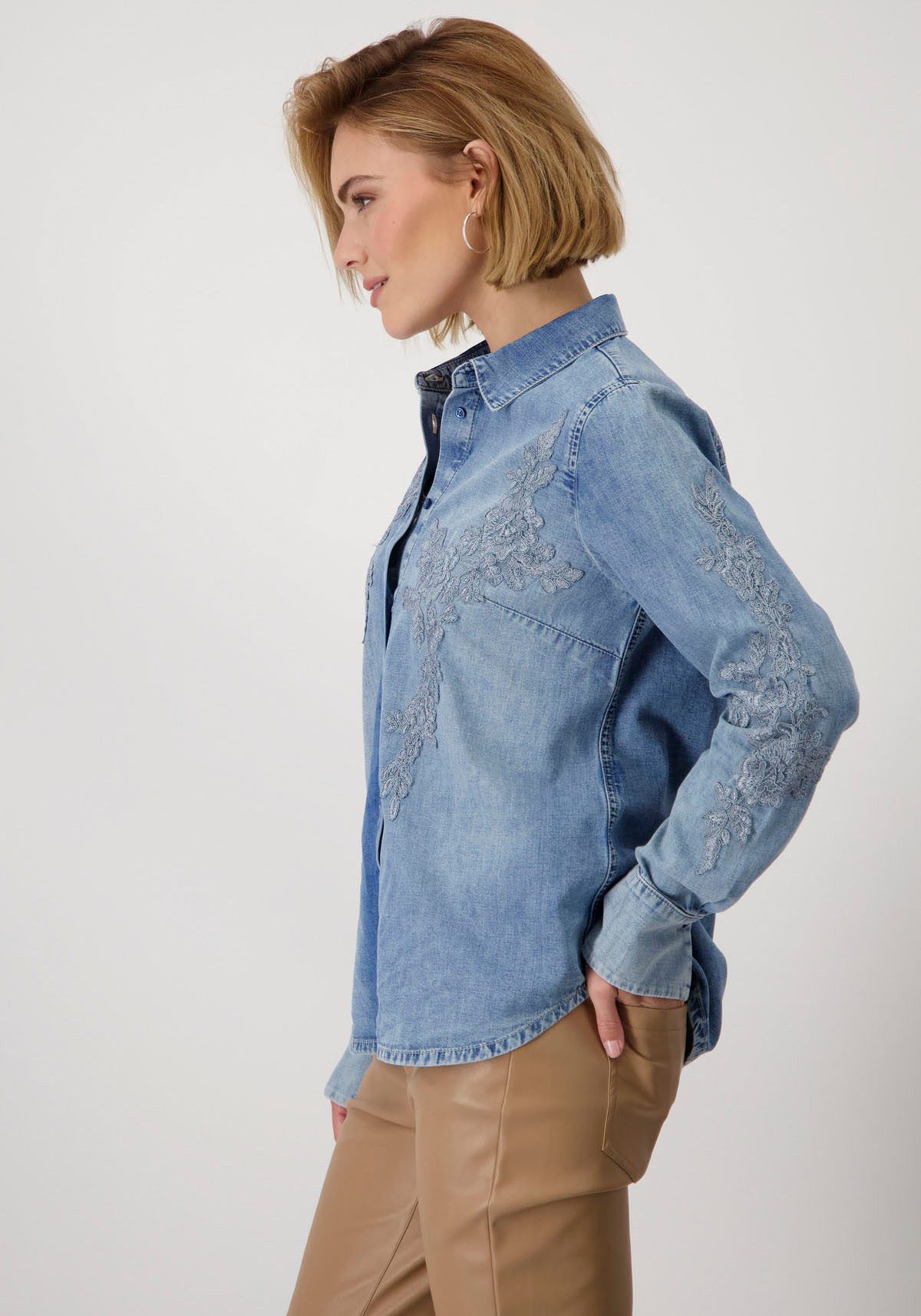 Monari Jeans blouse Blouse jeans met kant