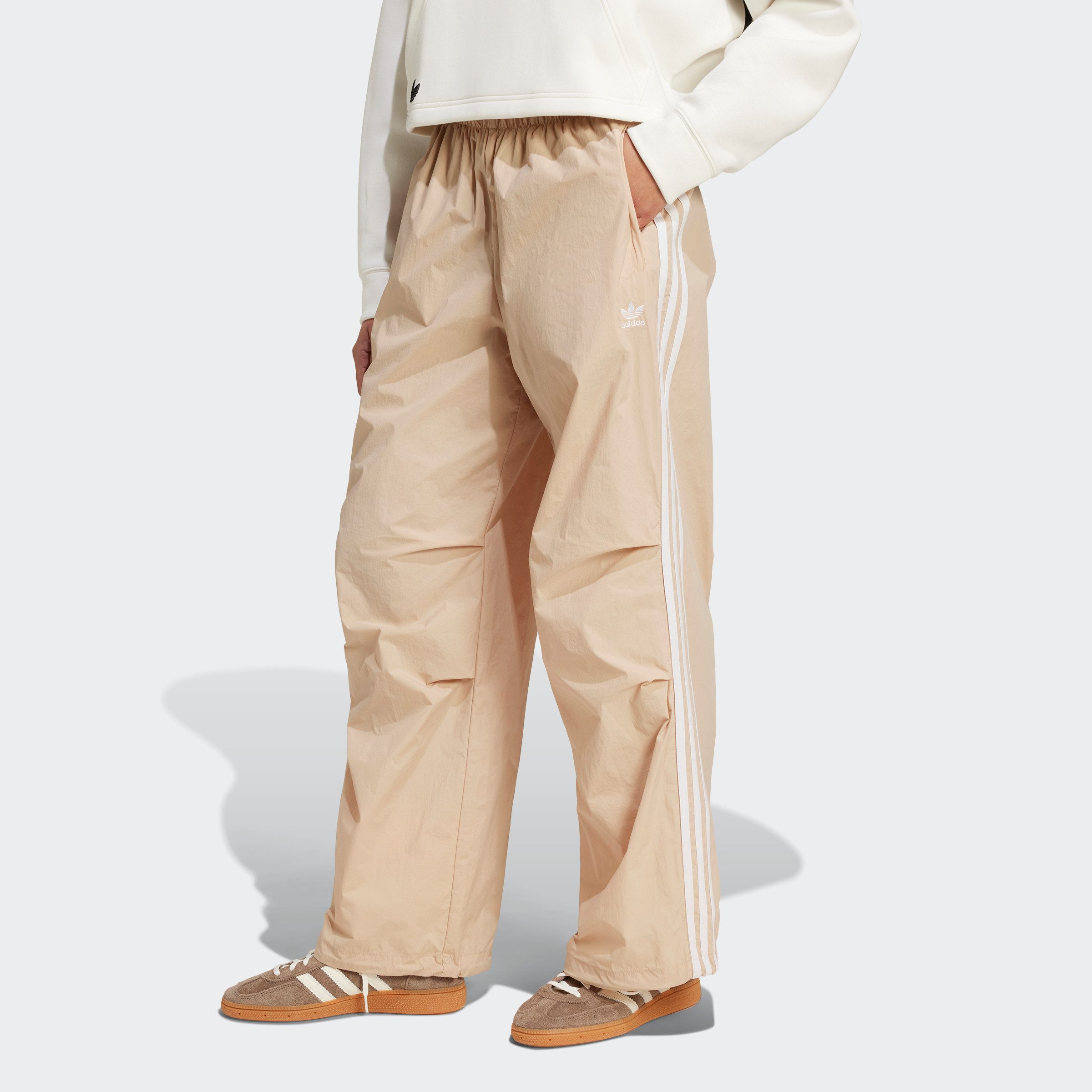 Adidas Originals Wijde broek met 3 strepen Beige Dames