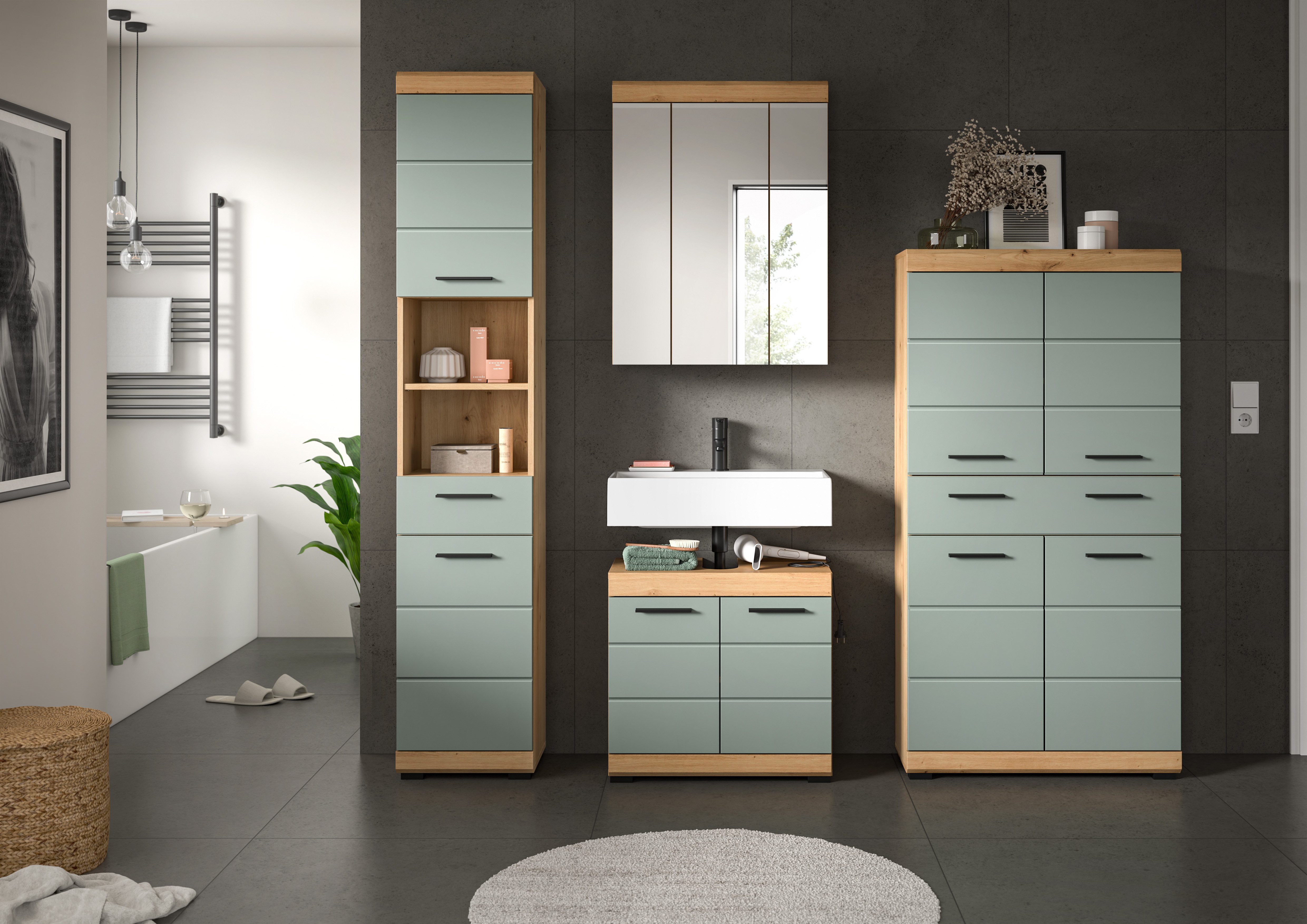 INOSIGN Badkamerserie Siena, 4-delig, bestaande uit: Hoge kast, wastafelonderkast, spiegelkast, middenkast (set, 4-delig)
