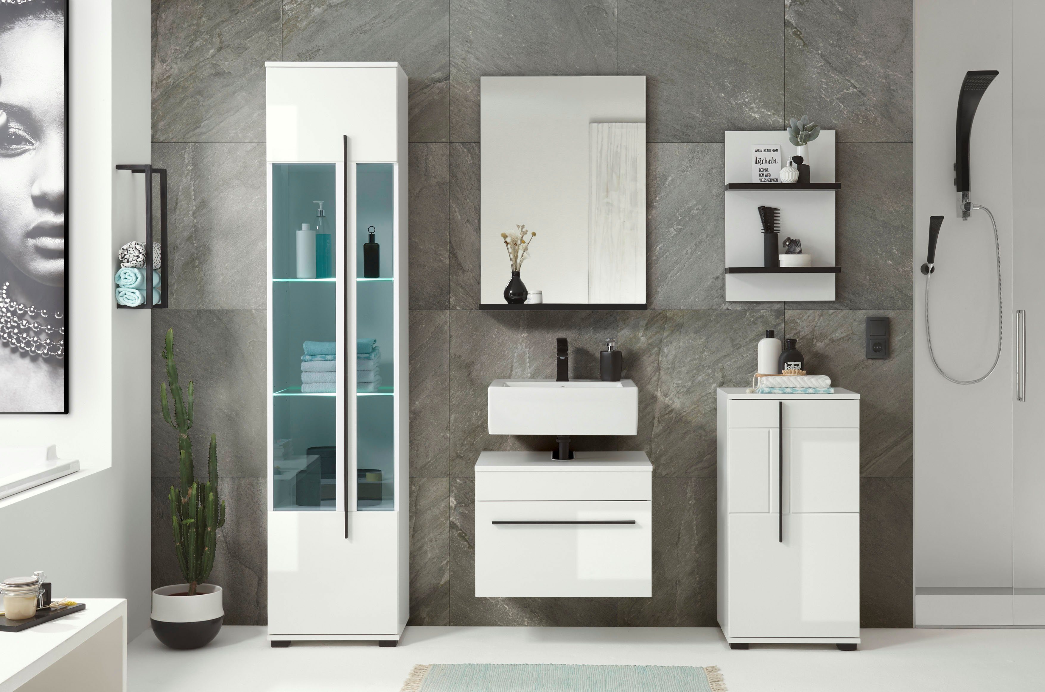 INOSIGN Wandplank Cantara, Badregal in Hochglanz Weiß, Wandboard im modernen Design