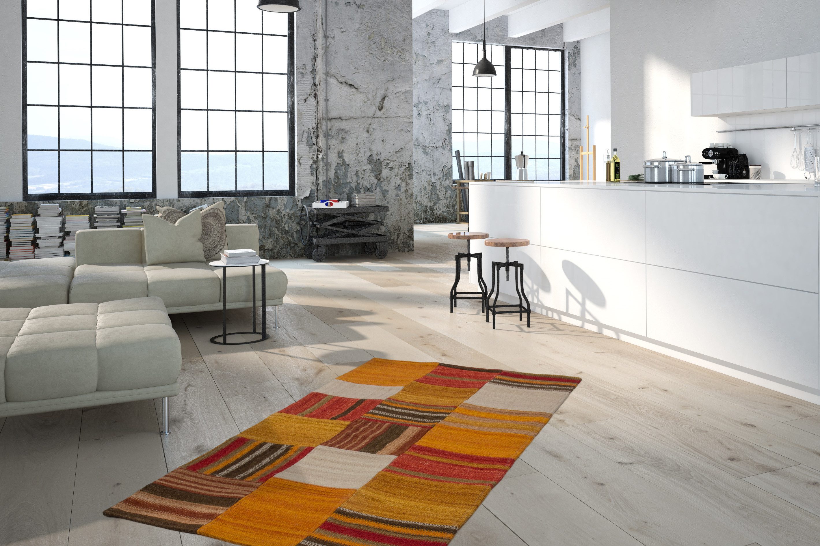 Kayoom Vloerkleed Radical 210 Handgeweven jacquard-kilim, hoogwaardige materiaalcombinatie