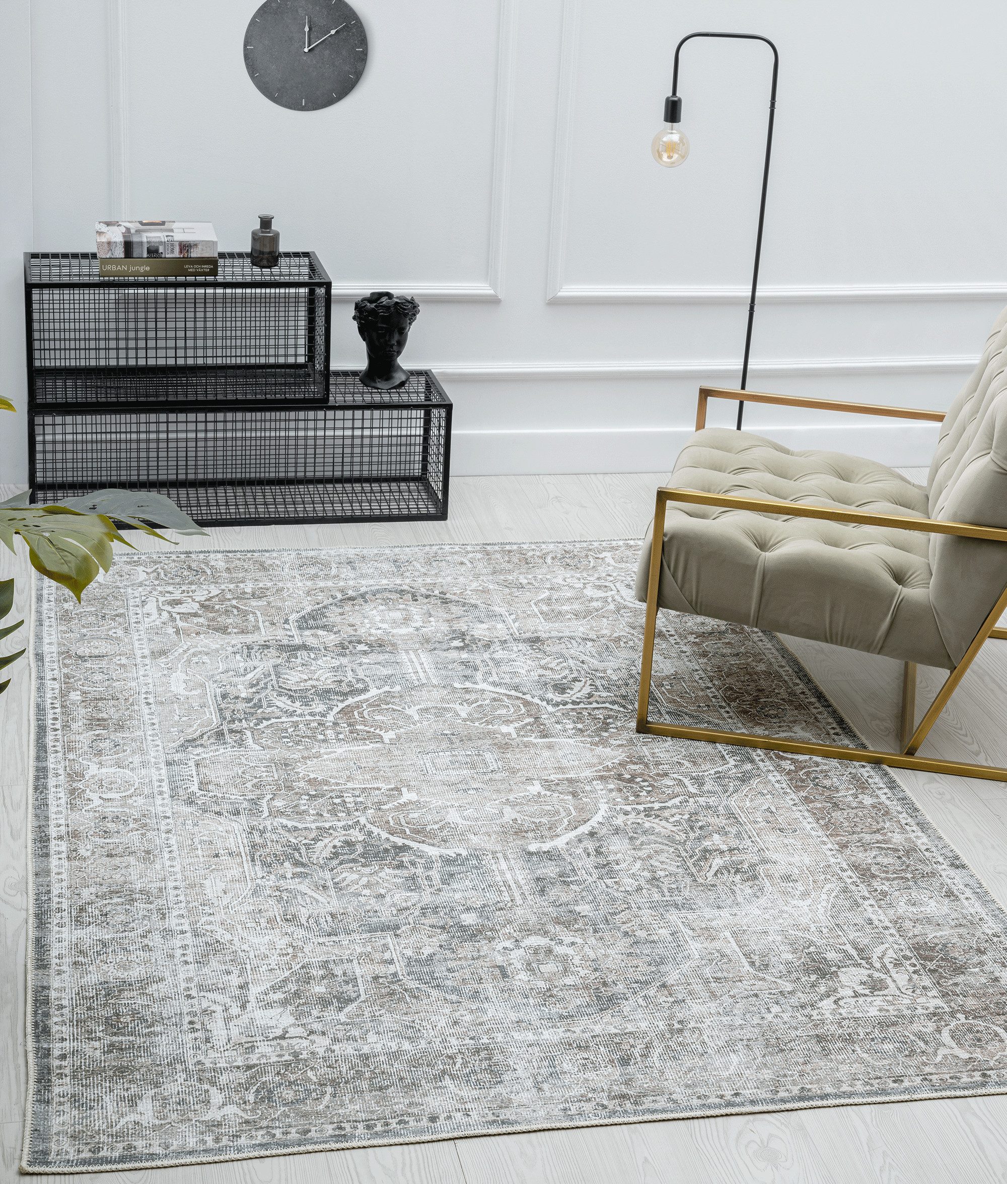 OTTO The carpet Vloerkleed Zen Vintage woonkamer tapijt vlakweefsel wasbaar moderne vloerkleden maat 140 cm x 200 cm x 1 mm grijs