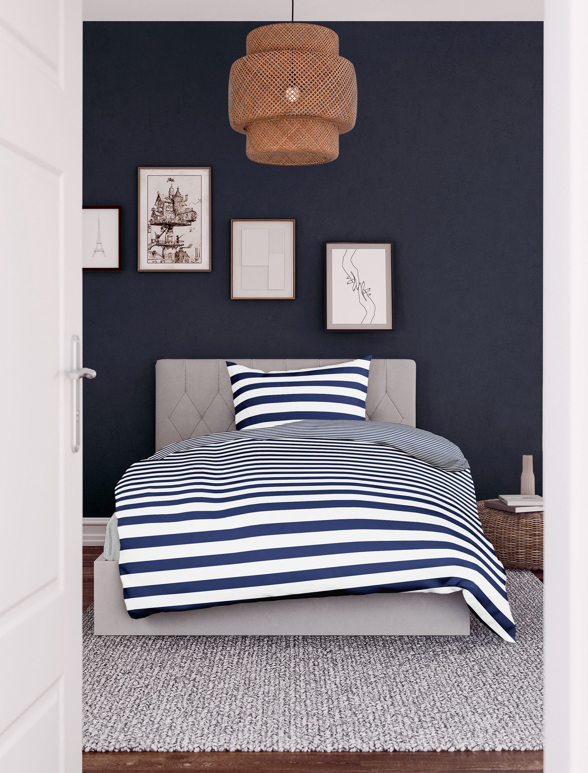 BIERBAUM Beddengoed Modern Stripes Mako-satijn, 100% katoen, gestreept, onderhoudsvriendelijk (2-delig)