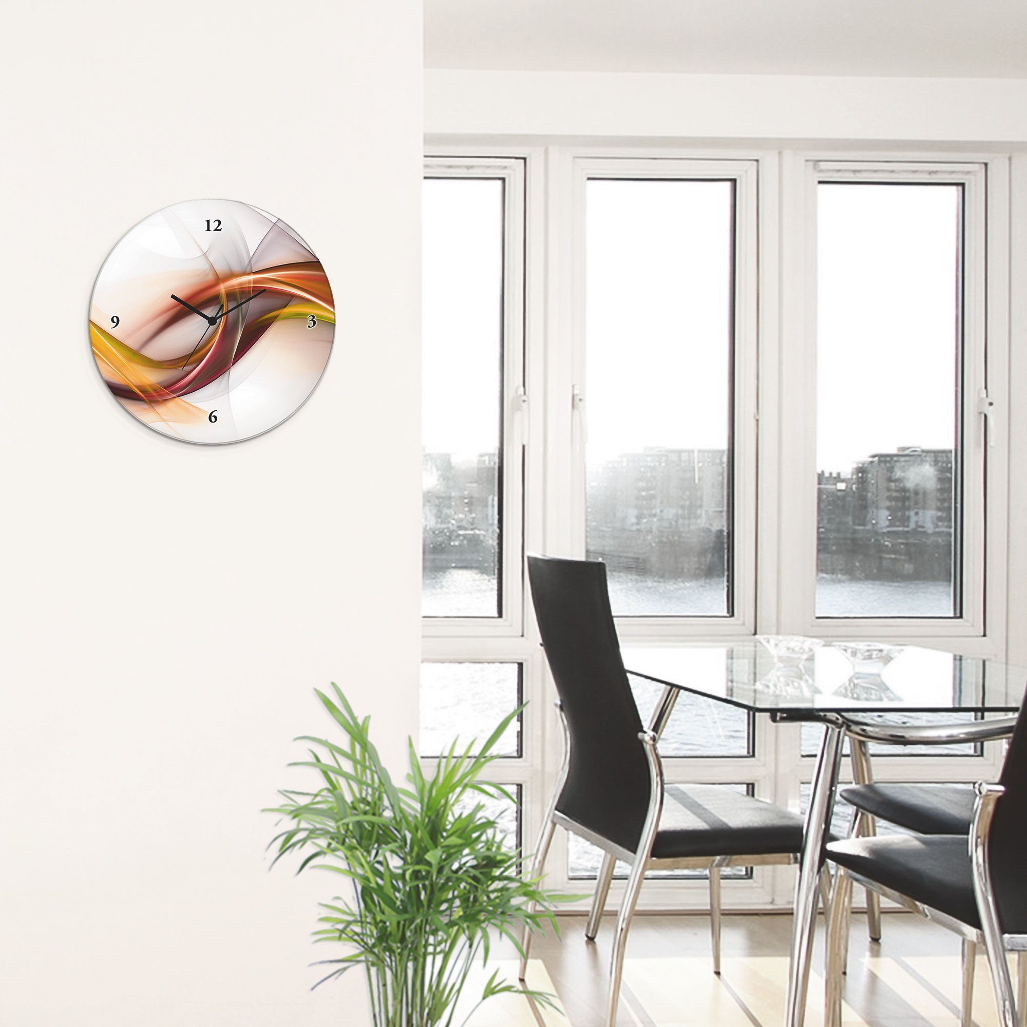 Artland Wandklok Glazen klok rond Abstract design oranje optioneel verkrijgbaar met kwarts- of radiografisch uurwerk, geruisloos zonder tikkend geluid