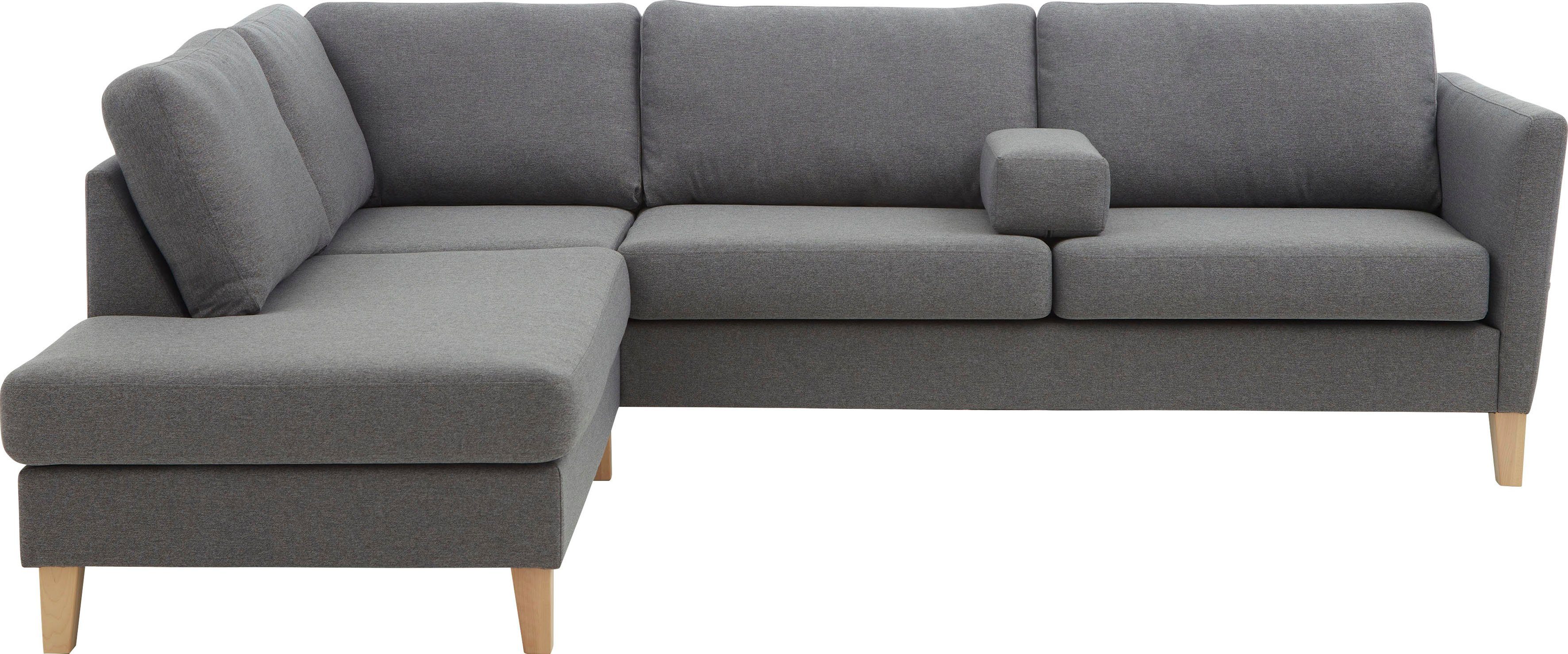 ATLANTIC home collection Hoekbank Mailo L-vorm met zakken opzij en ottomane, met massief houten poten
