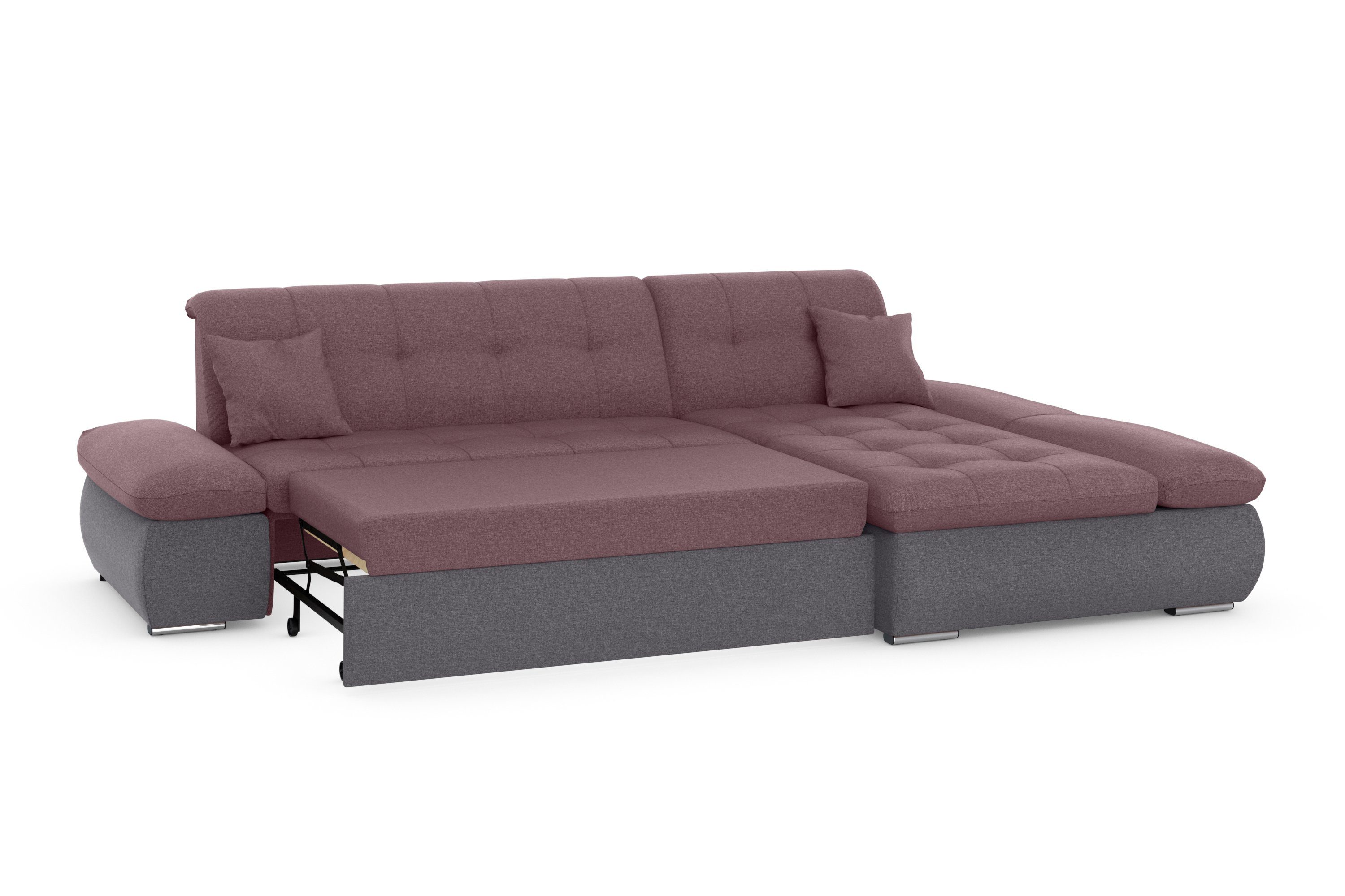 DOMO collection Hoekbank Moric, L-vorm, XXL-bank - Breedte 300cm keuze met bedfunctie en armleuningverstelling, donkergroen