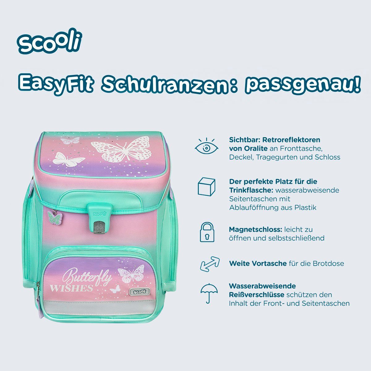 Scooli Schooltas EasyFit, Butterfly Wishes (5-delig)