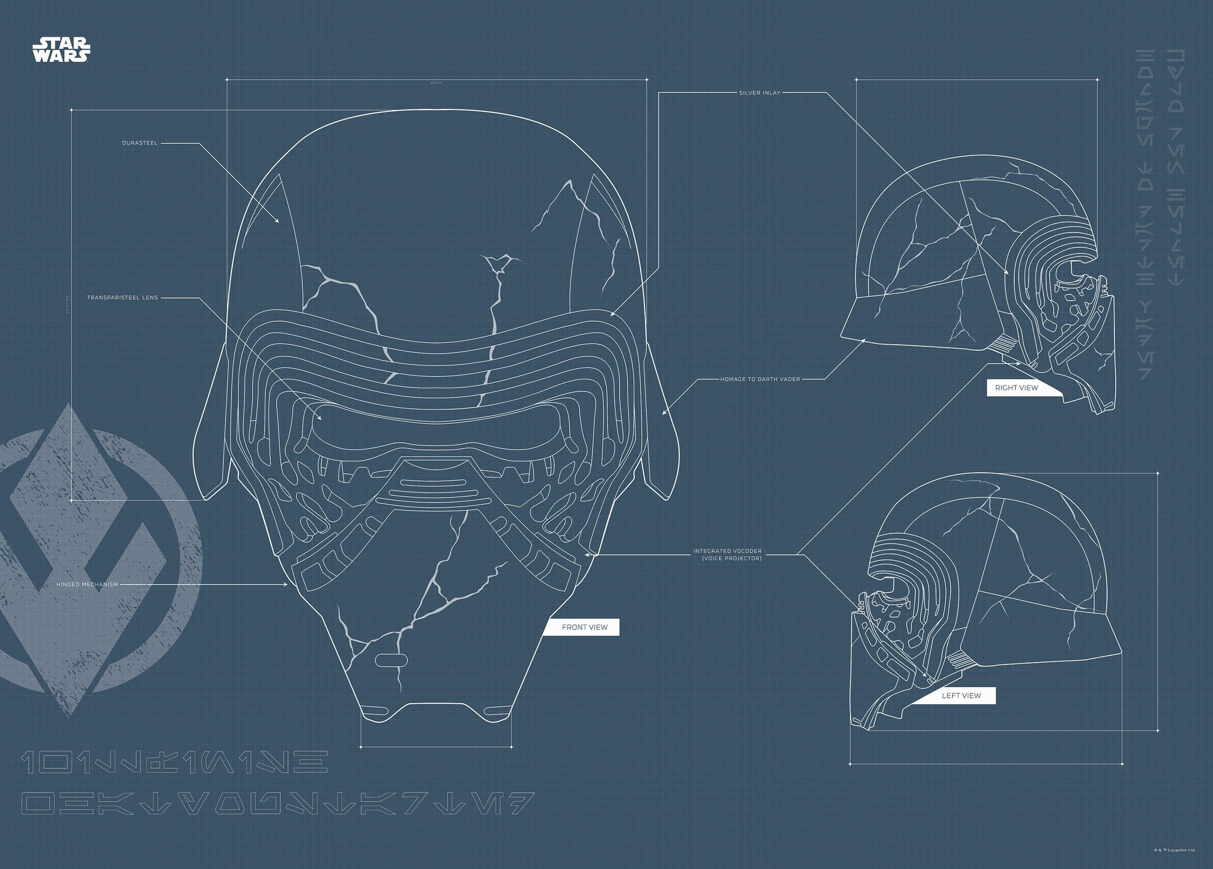 Komar wanddecoratie Star Wars EP9 Blueprint Kylo Helmet, zonder lijst