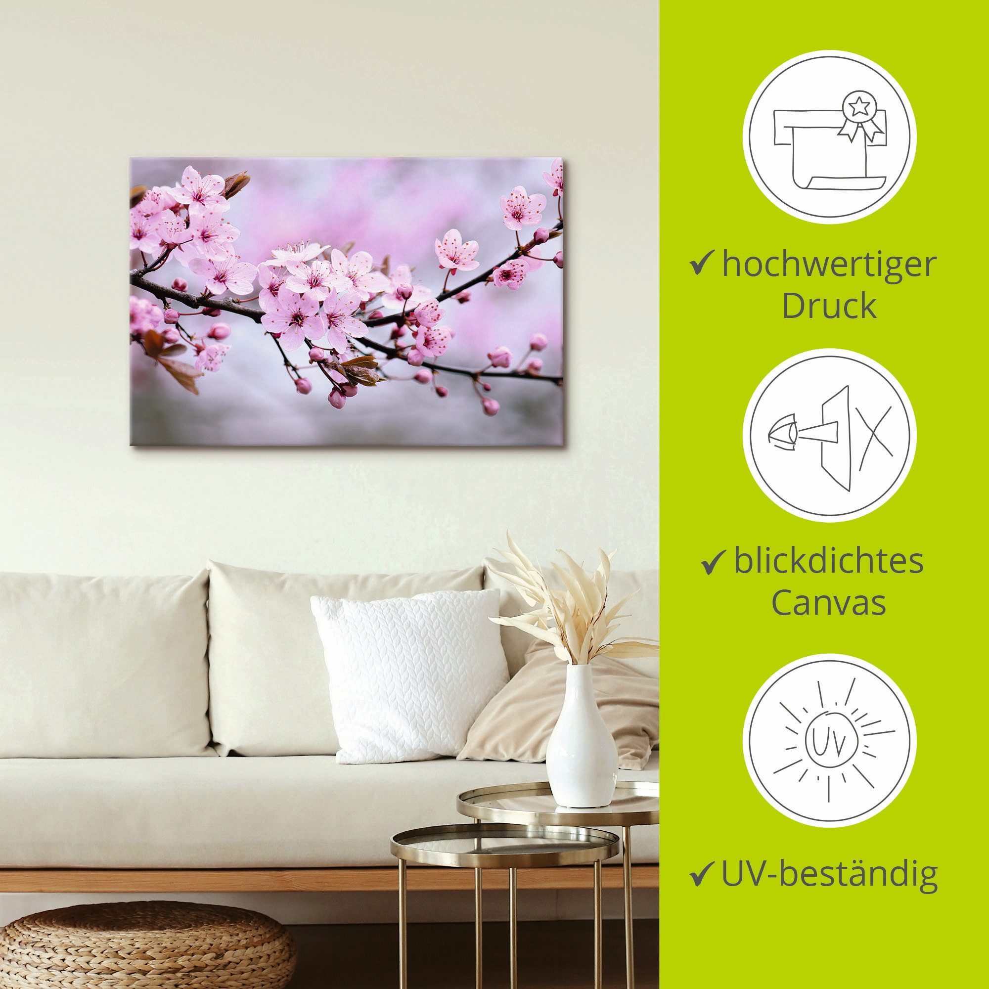 Artland Artprint Kersenbloesem als artprint van aluminium, artprint voor buiten, artprint op linnen, poster, muursticker