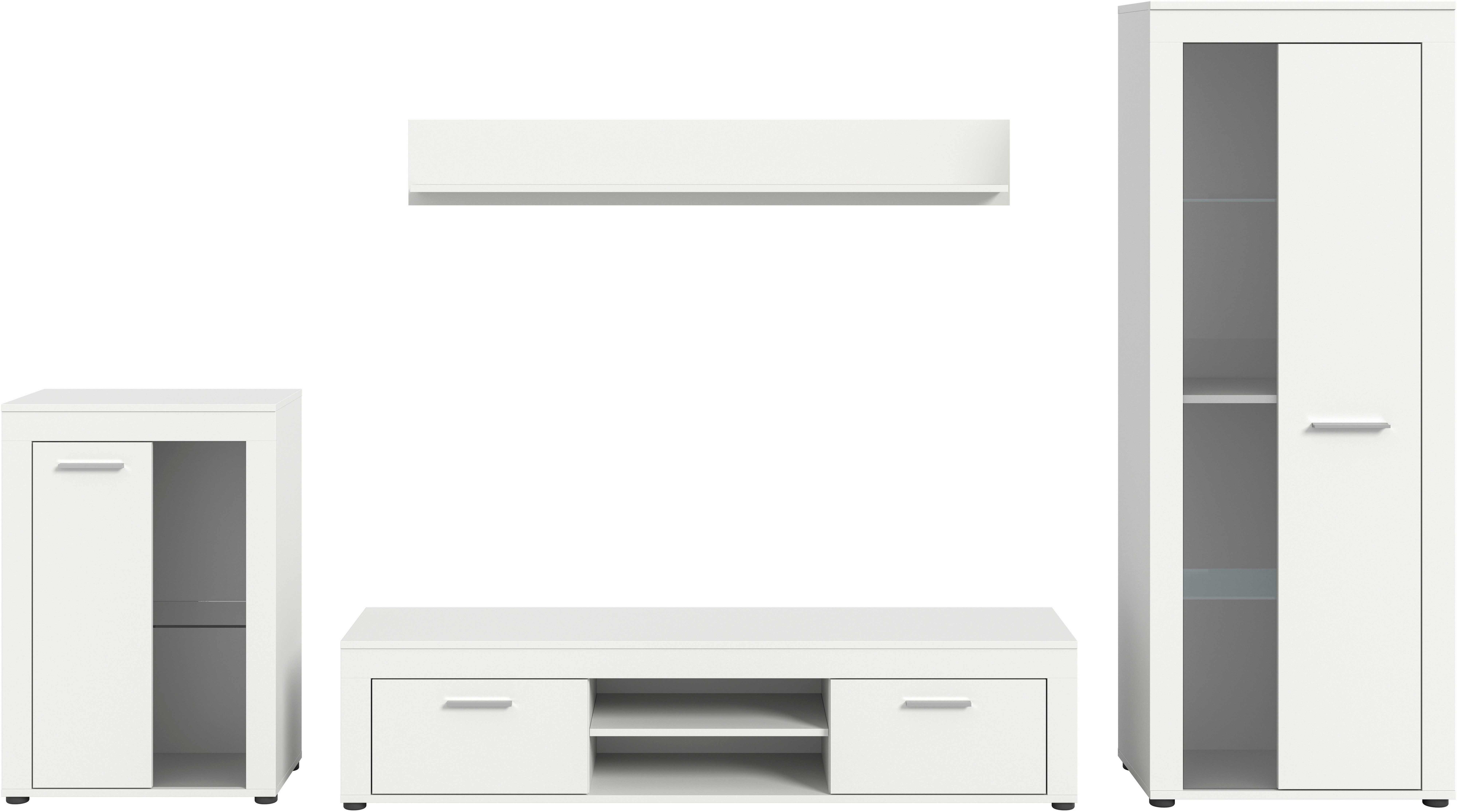 INOSIGN Wandmeubel Aosta, 4-delig, bestaande uit: vitrinekast, lowboard, wandplank & hoge vitrinekast (4-delig)