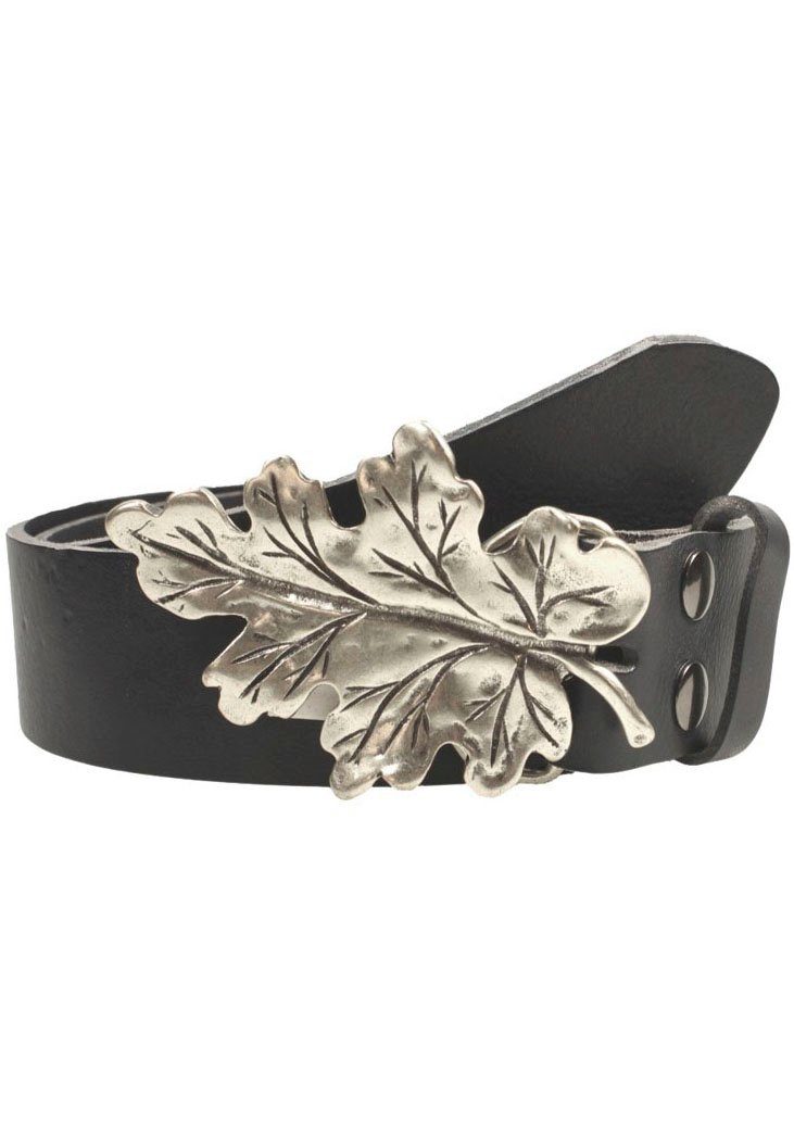 RETTUNGSRING by showroom 019° Leren riem met verwisselbare sluiting "eikenblad", 4cm dames brede riemen maat 110 zwart