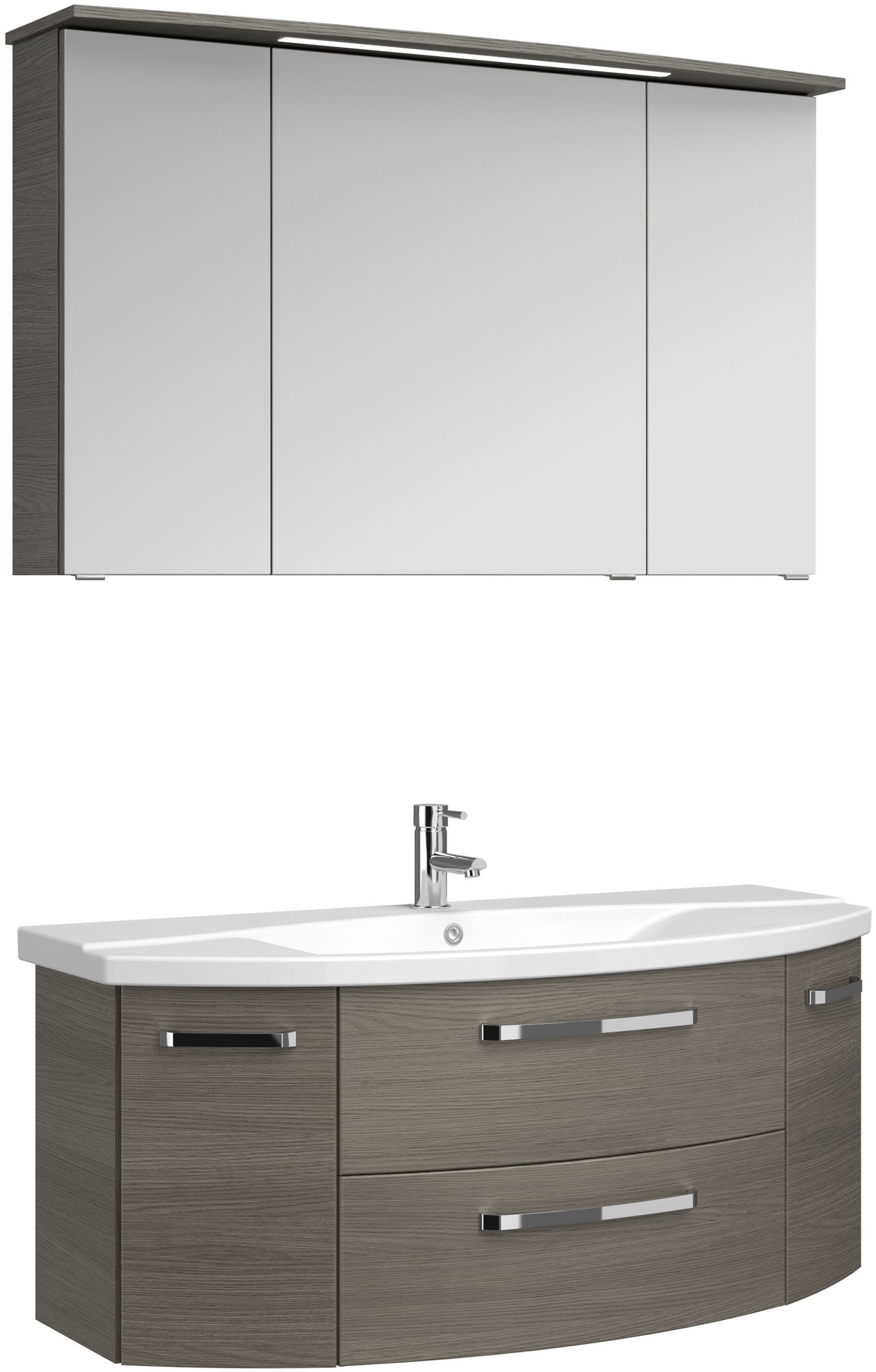 Saphir Badmeubelset Serie 4010 2-delig keramische wastafel met LED-spiegelkast Badkamer set 122 cm breed, incl. deurdemper, 5 deuren, 2 lades (set)