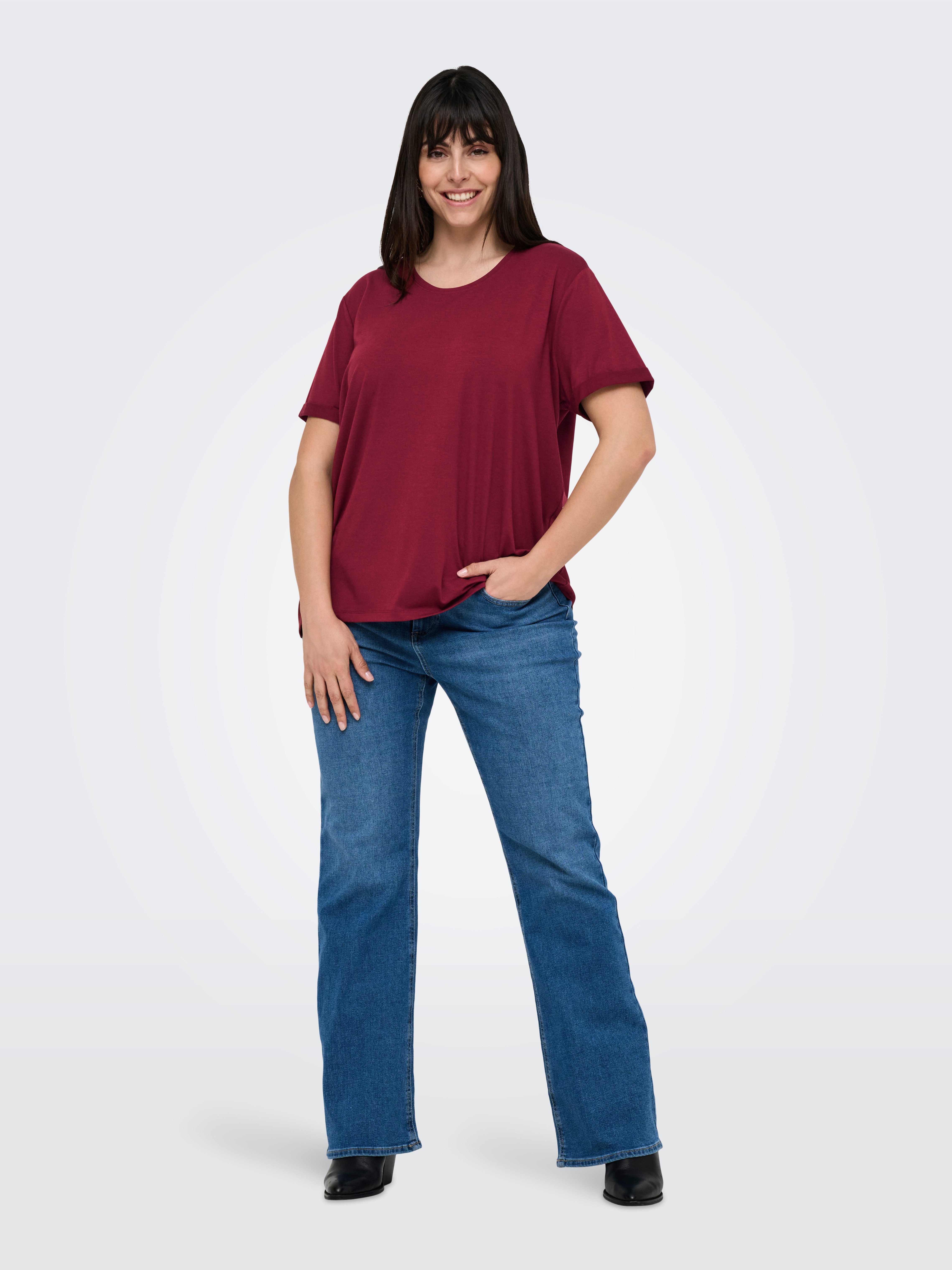 ONLY CARMAKOMA Shirt met korte mouwen CARMOSTER S/S FOLD UP TOP JRS NOOS
