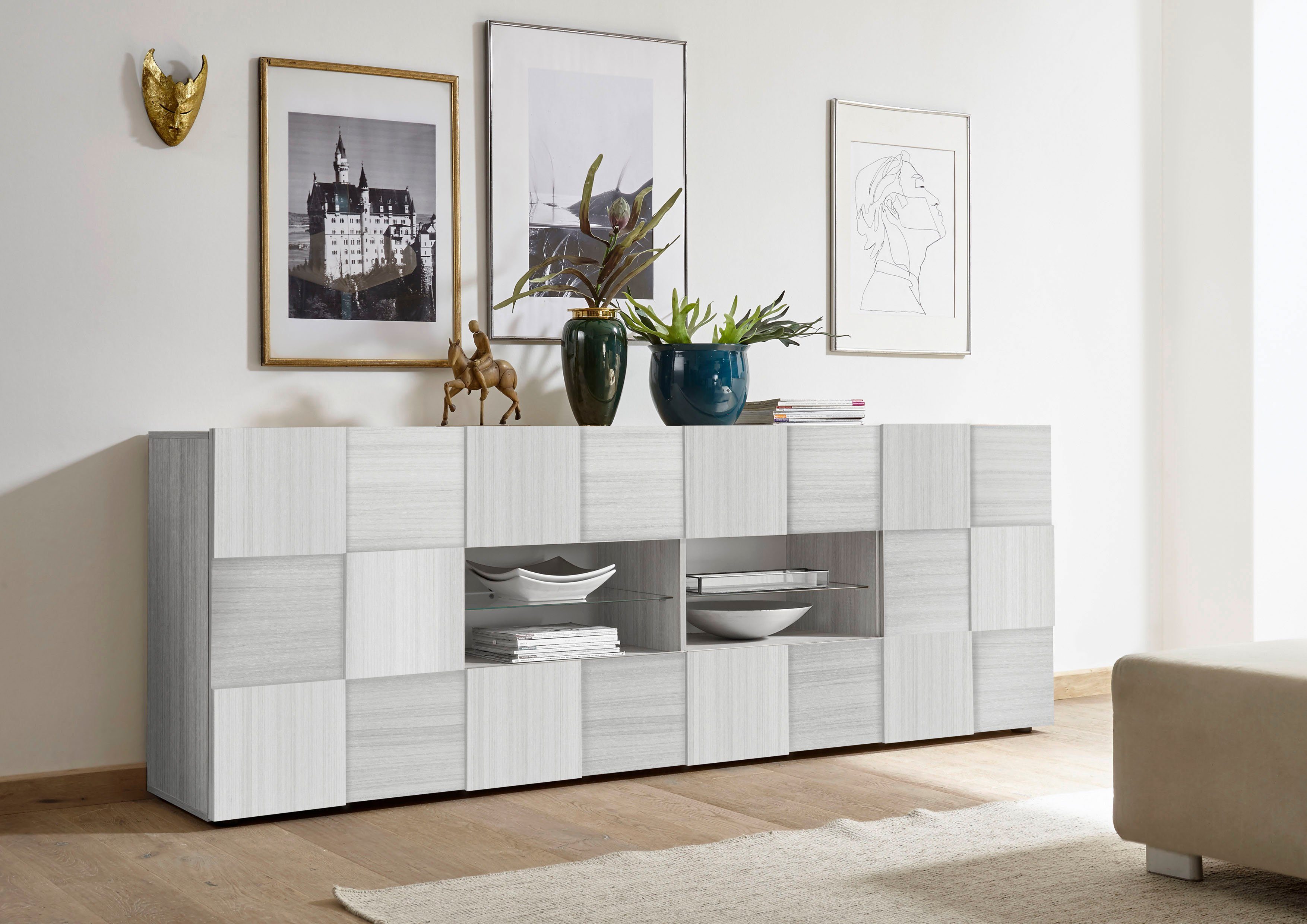 INOSIGN Dressoir Dama Breedte 241, Commode 2 deuren en 4 lades, Dressoir Front in 3D-uiterlijk, veel opbergruimte, verschillende kleuren