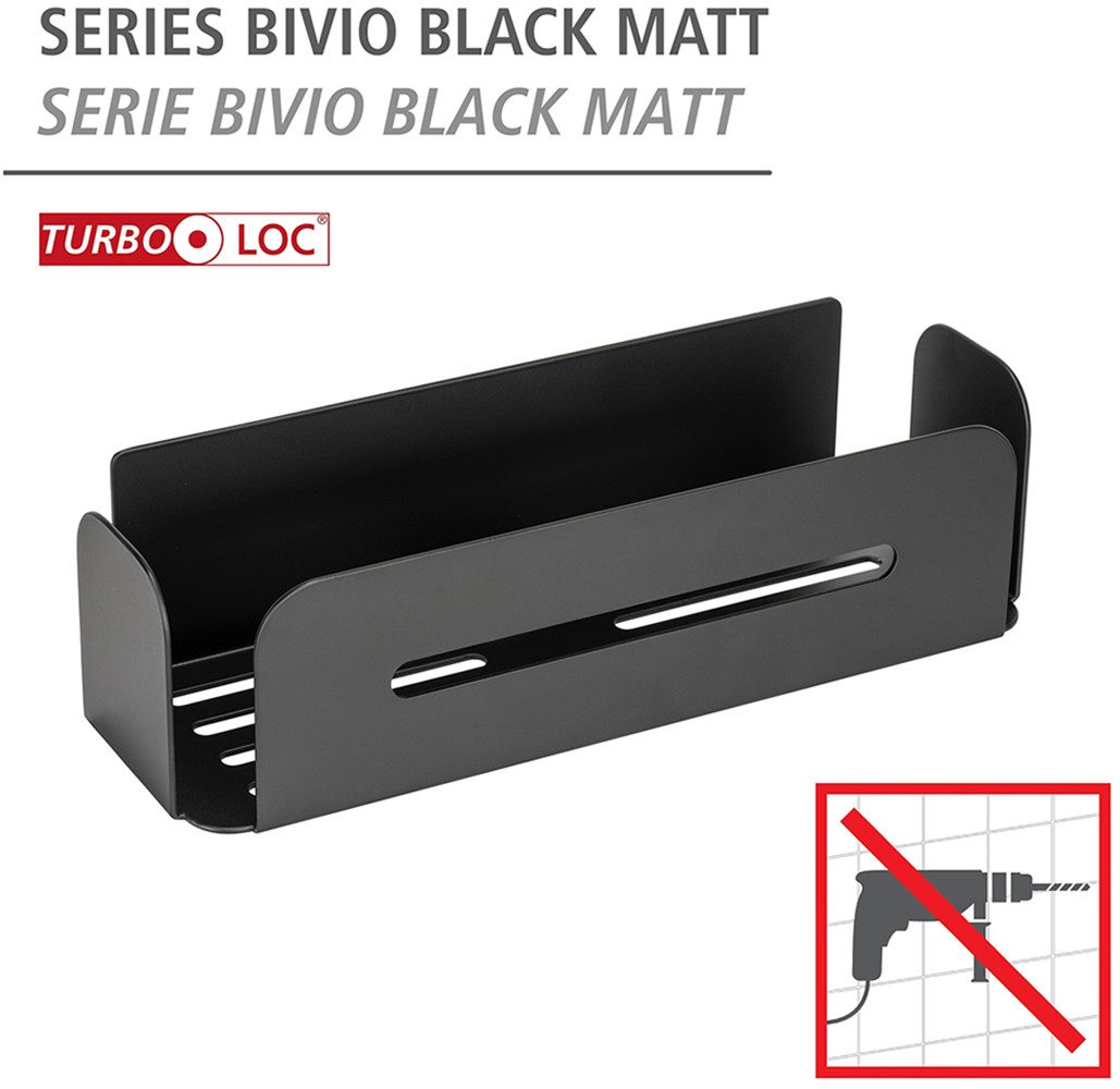 WENKO Badkamerrekje Turbo-Loc® model Bivio van aluminium voor shampoo, roestvrij, bevestiging zonder boren