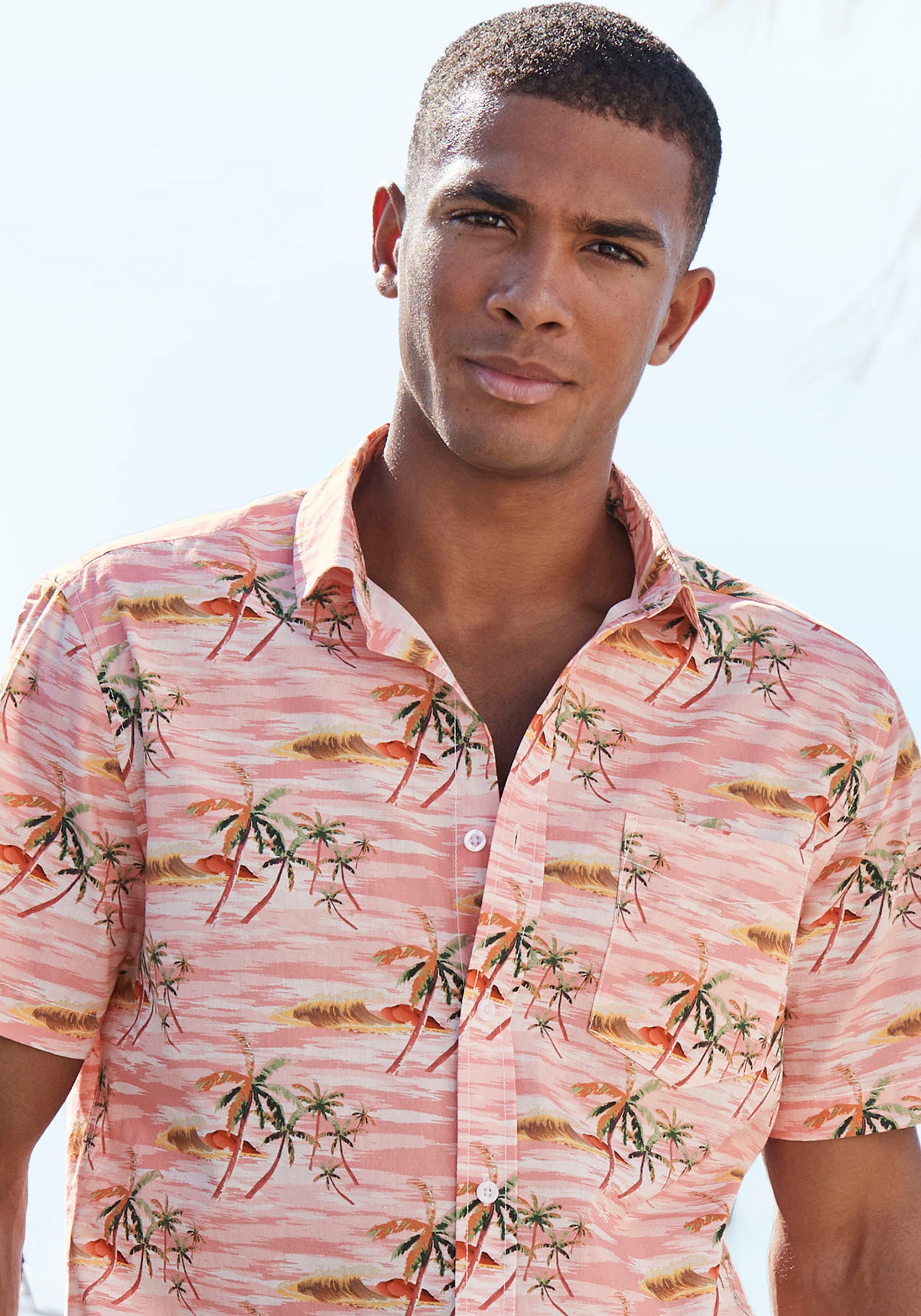 Beachtime Hawaï-overhemd Regular fit korte mouw, vrijetijdshemd met palmprint, puur katoen