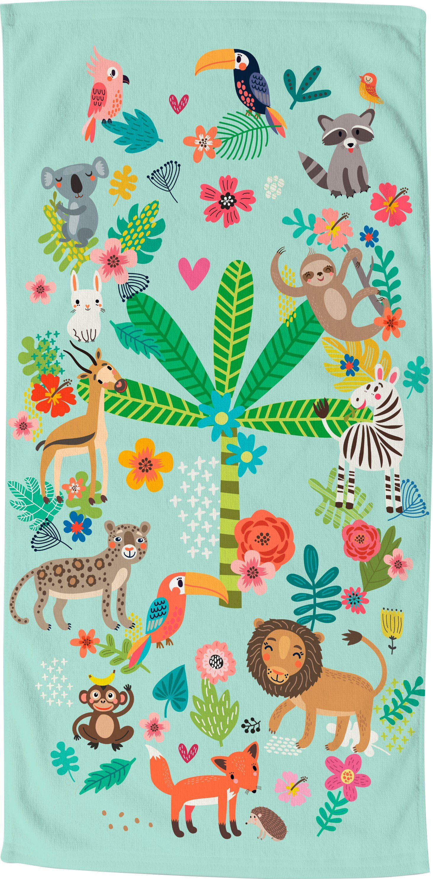 good morning Strandlaken Happy 100% microvezel, 75x150, sneldrogend, kind, dieren, turquoise, groen (1 stuk)