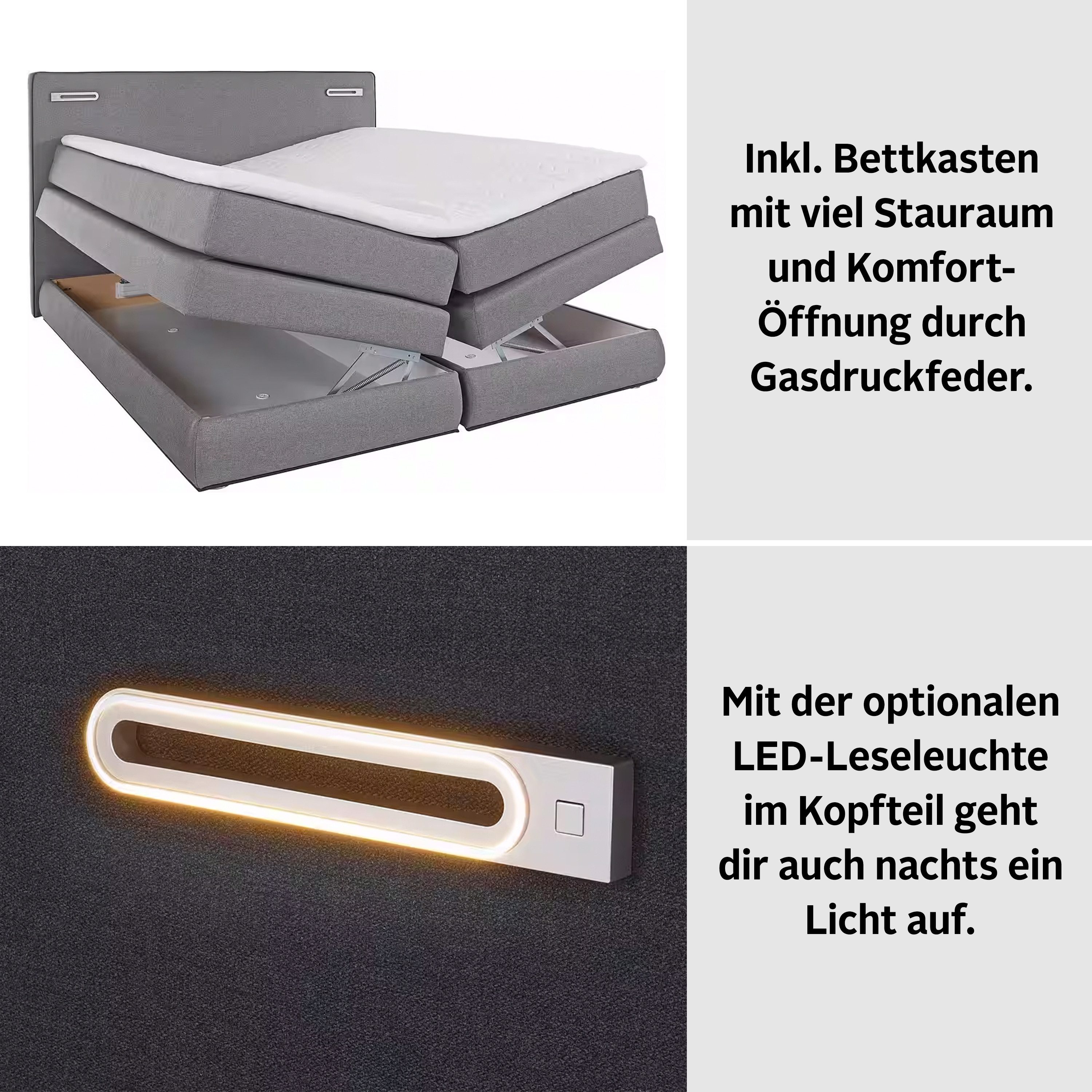 COLLECTION AB Boxspring Ninoni incl. bedlade, topper en optioneel met led-verlichting boxsprings grijs