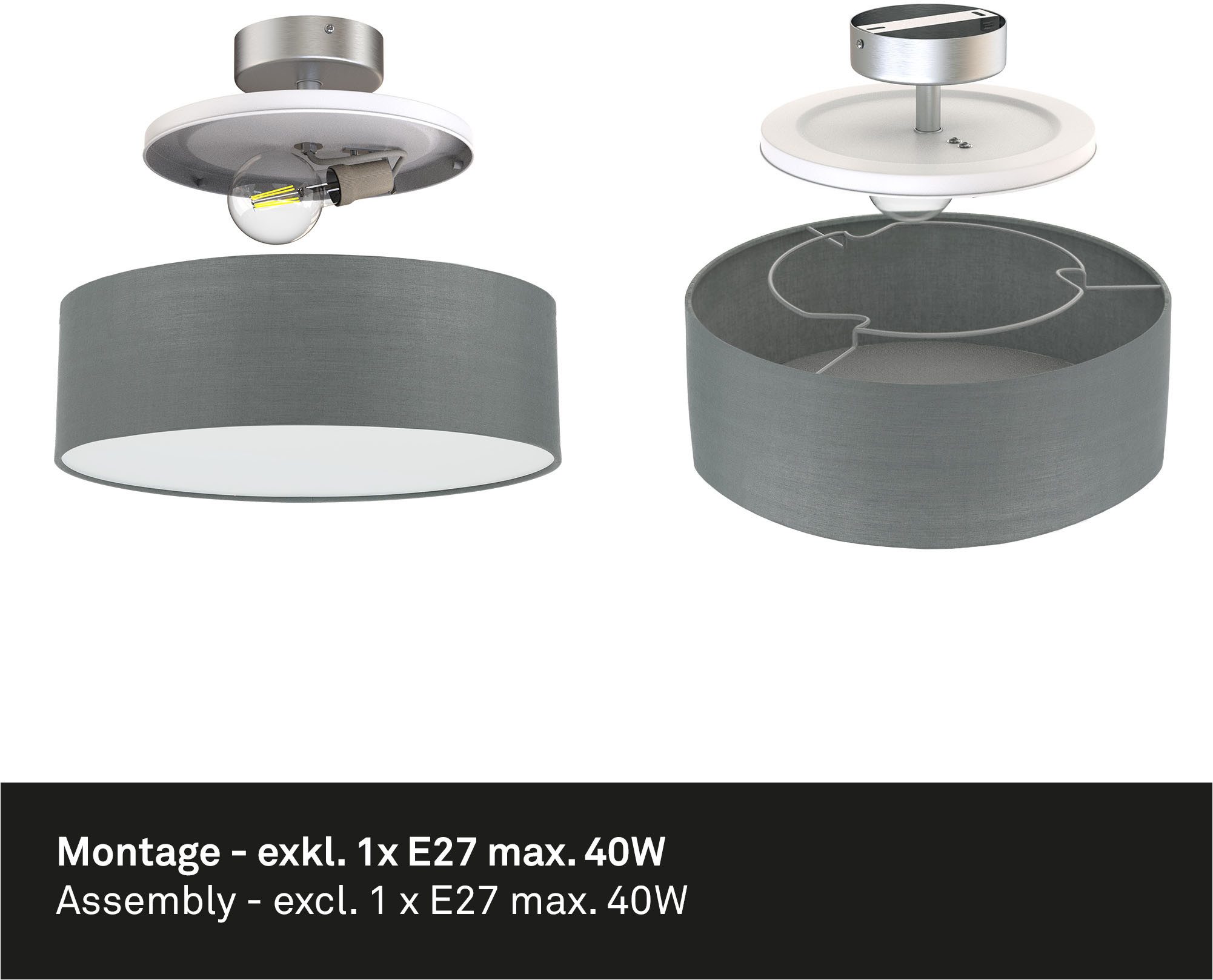 Briloner Leuchten Led-plafondlamp LED stoffen plafondlamp, grijs-satijn