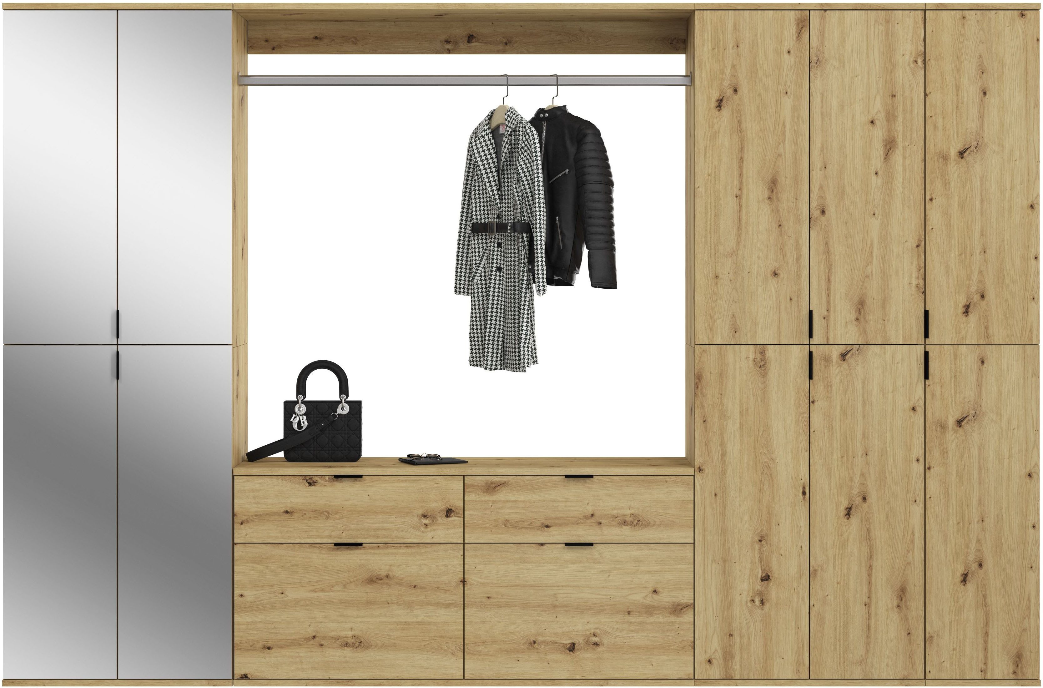 INOSIGN Halmeubelset Trondheim, Breedte 273 cm, 6-delig, bestaande uit: 3x garderobekast, 1 commode, 1 kledingstang, 1 legplank (set, 5-delig)