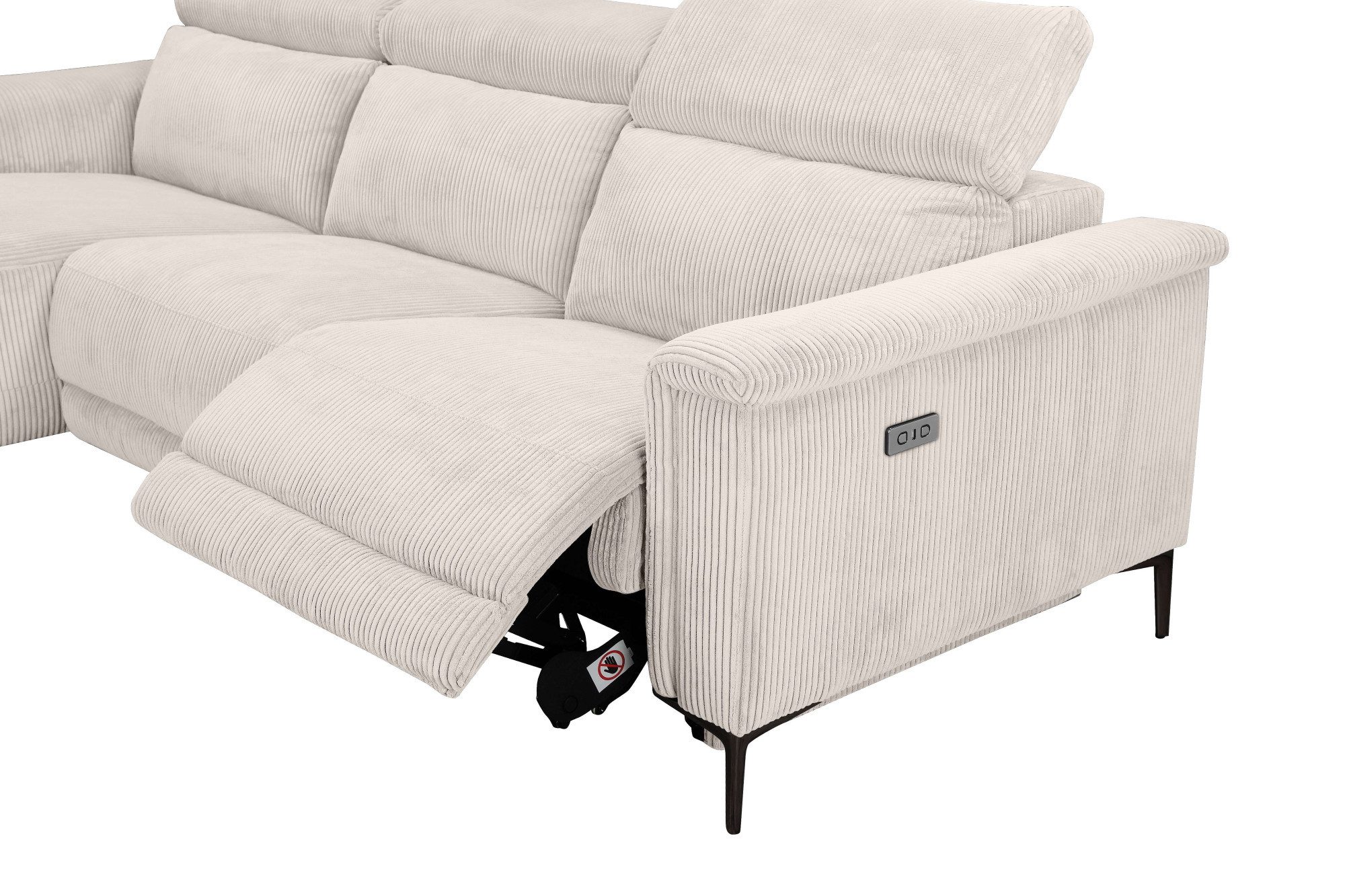Places of Style Hoekbank Lund in cord, L-vorm, 261 cm, handmatige en elektrische relaxfunctie