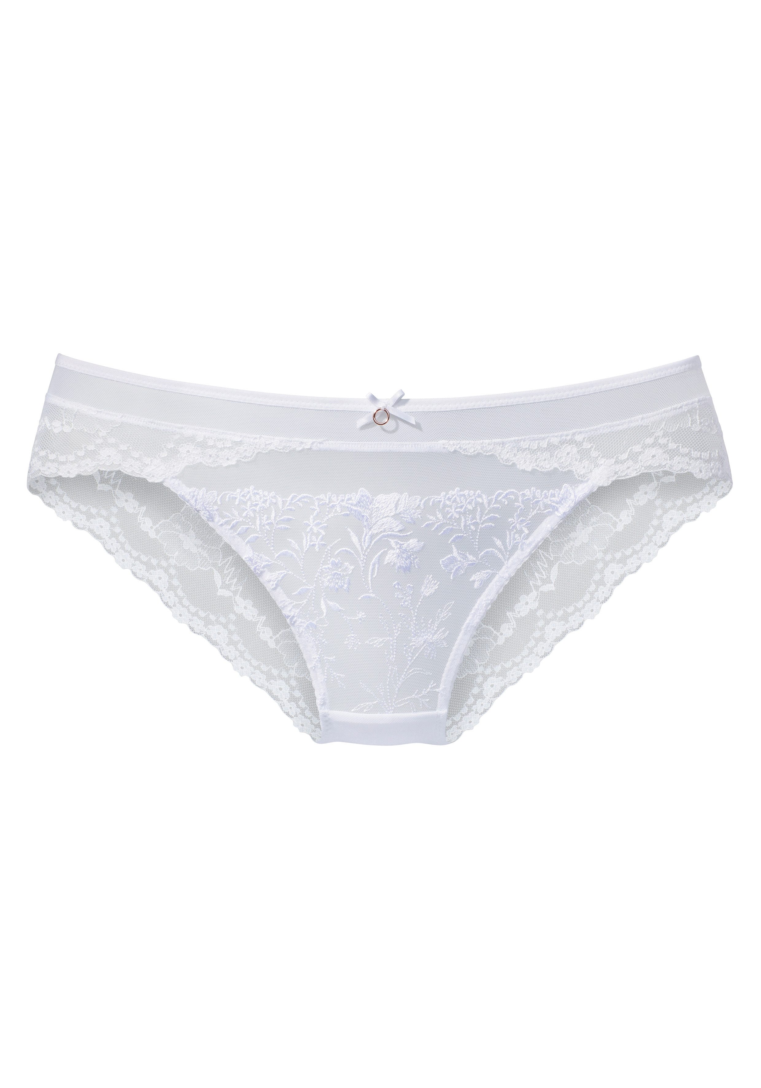 Lascana Slip van mesh met delicate bloemenborduur en edel jacquard kant