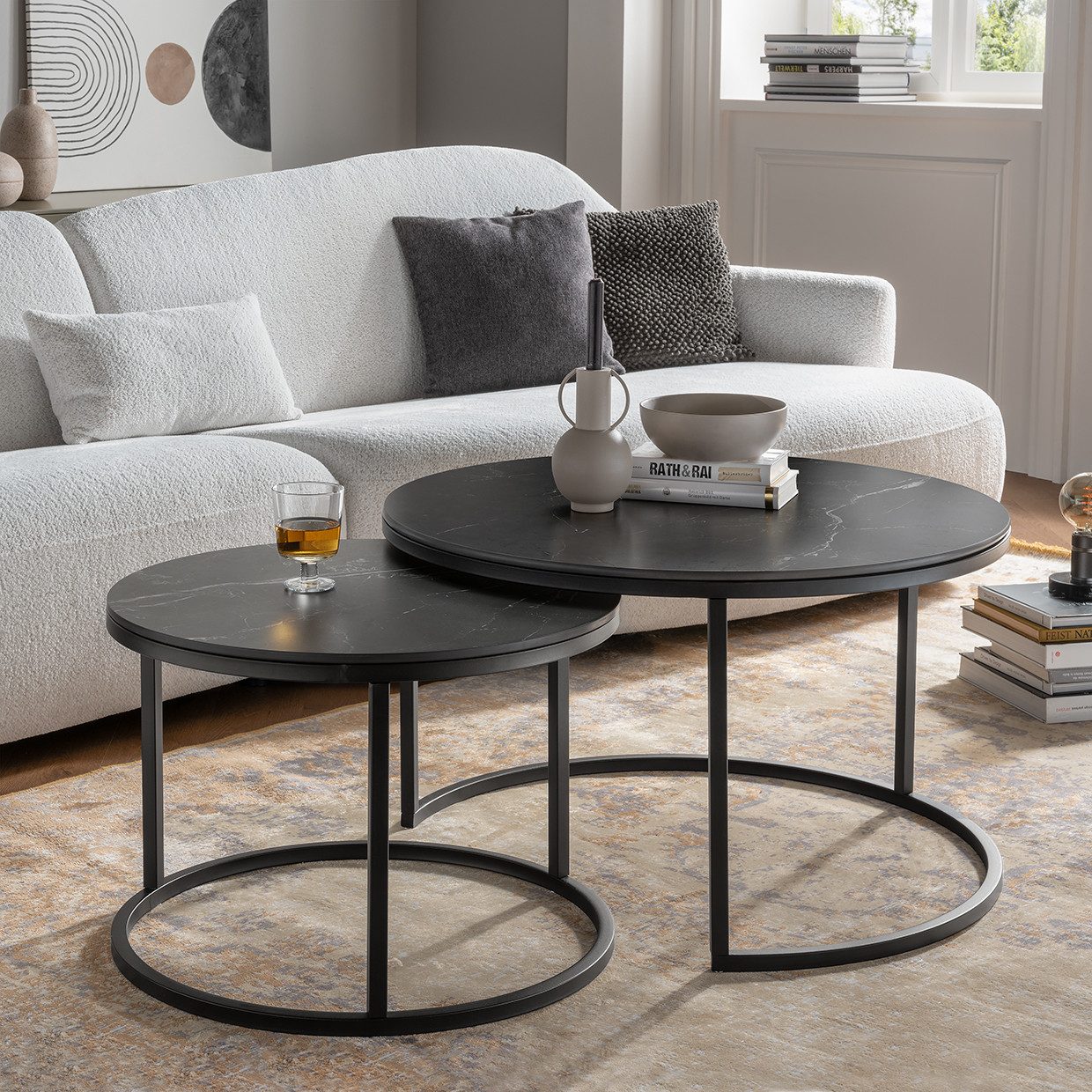 Paroli Salontafel Glanzende keramische oppervlakte, bijzettafel (set, 2 stuks) salontafels zwart
